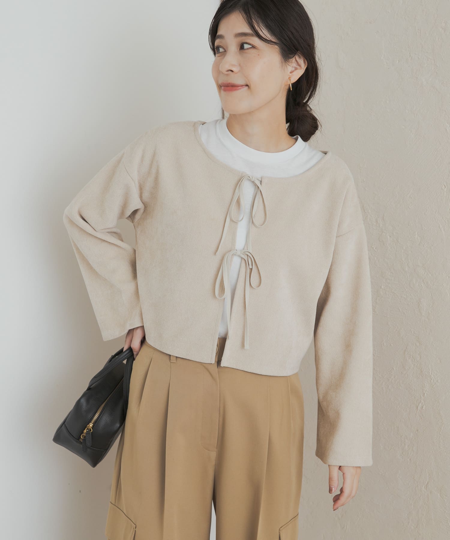 ベロアリボンカットカーディガン