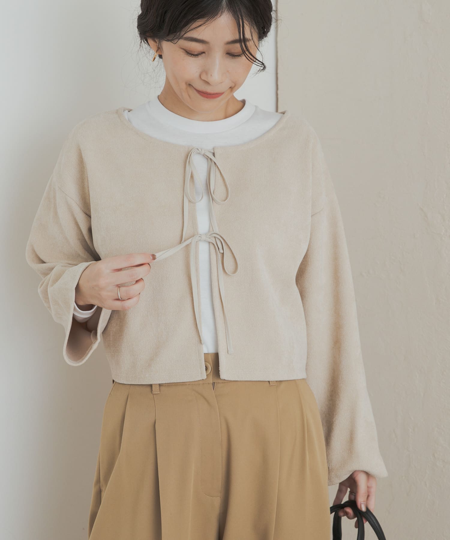 ベロアリボンカットカーディガン NATURAL M