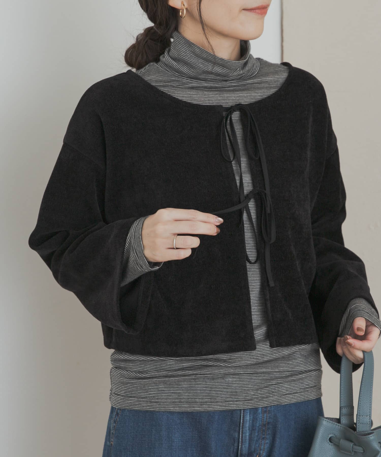 ベロアリボンカットカーディガン