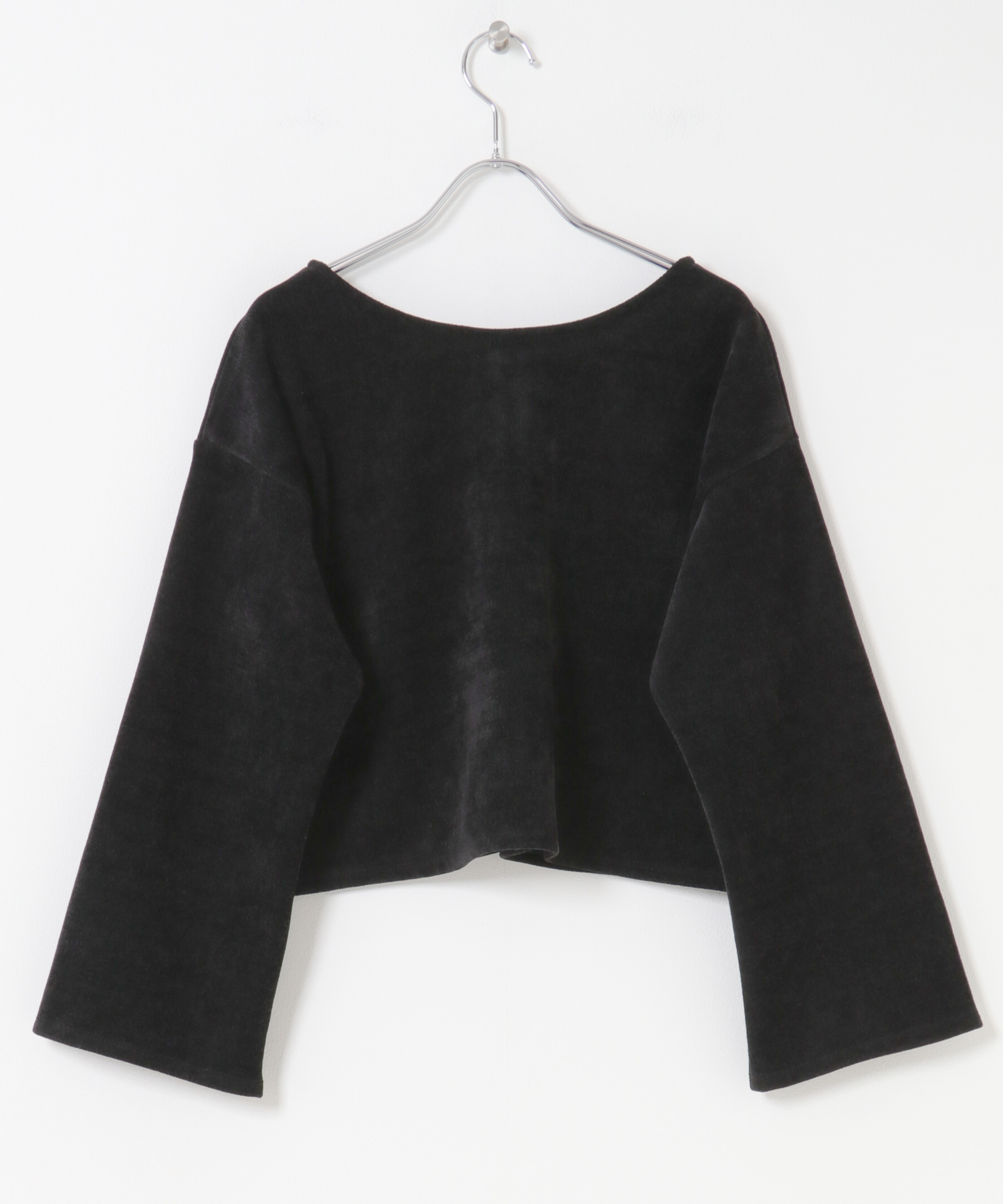 ベロアリボンカットカーディガン BLACK M