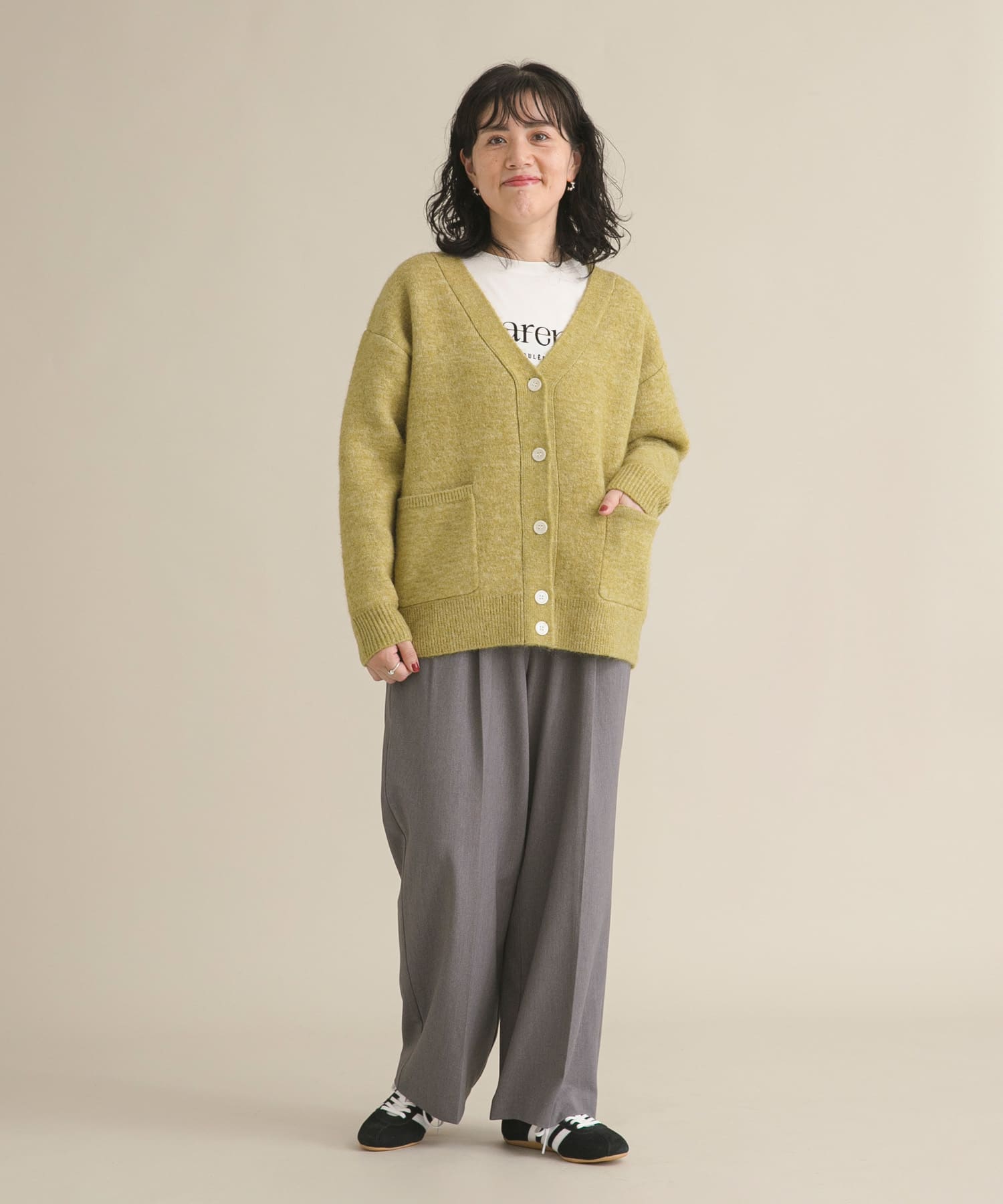 WEB/一部店舗限定』ダブルフェイスVネックカーディガン(Free PISTACHIO