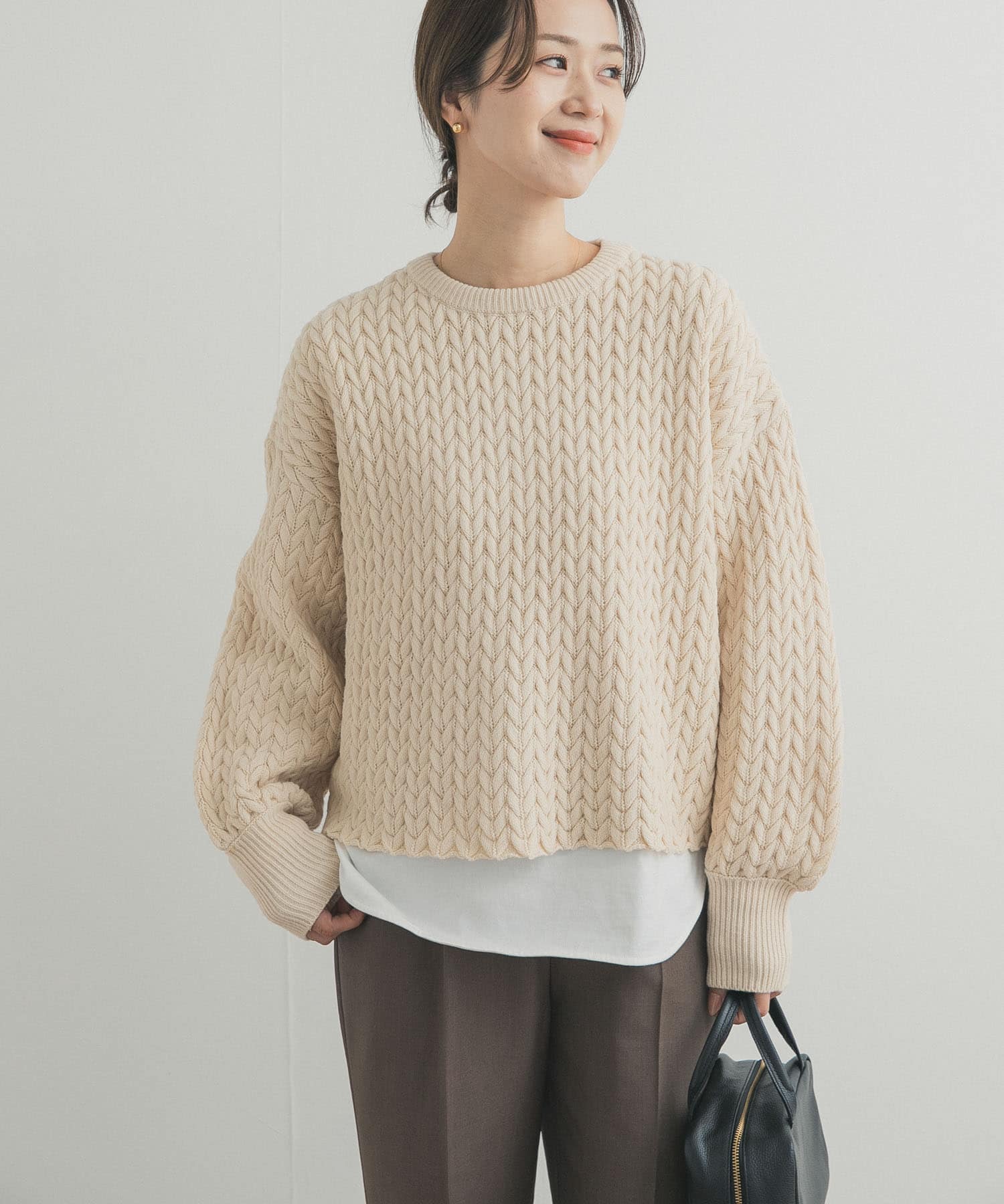 ヘリンボーン柄ニットプルオーバー