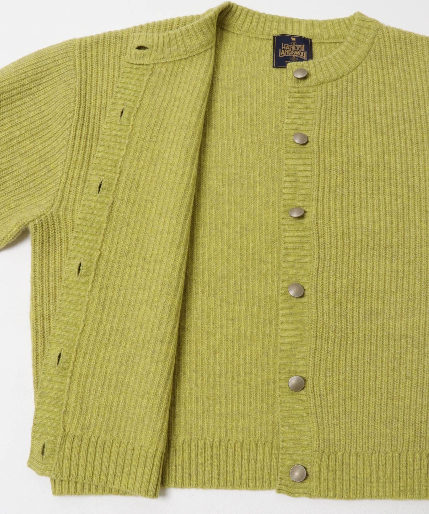 ハミルトンウール畦クルーネックカーディガン(M PISTACHIO): トップス