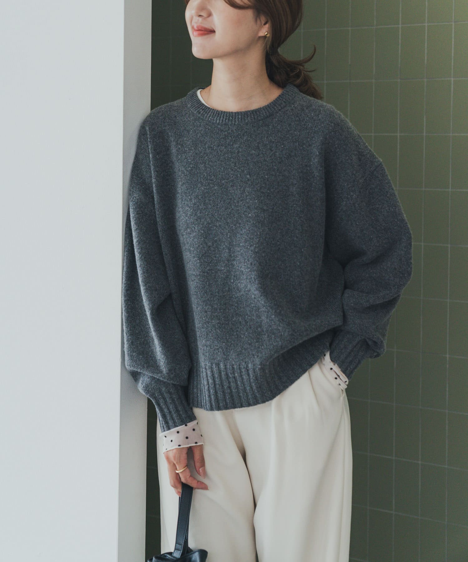 かぐれ - 美品♡ かぐれ ハミルトンウールワイドチュニックニット ネイビー 23AW ハミルトンウールクルーワイドプルオーバー(M ORANGE): トップス