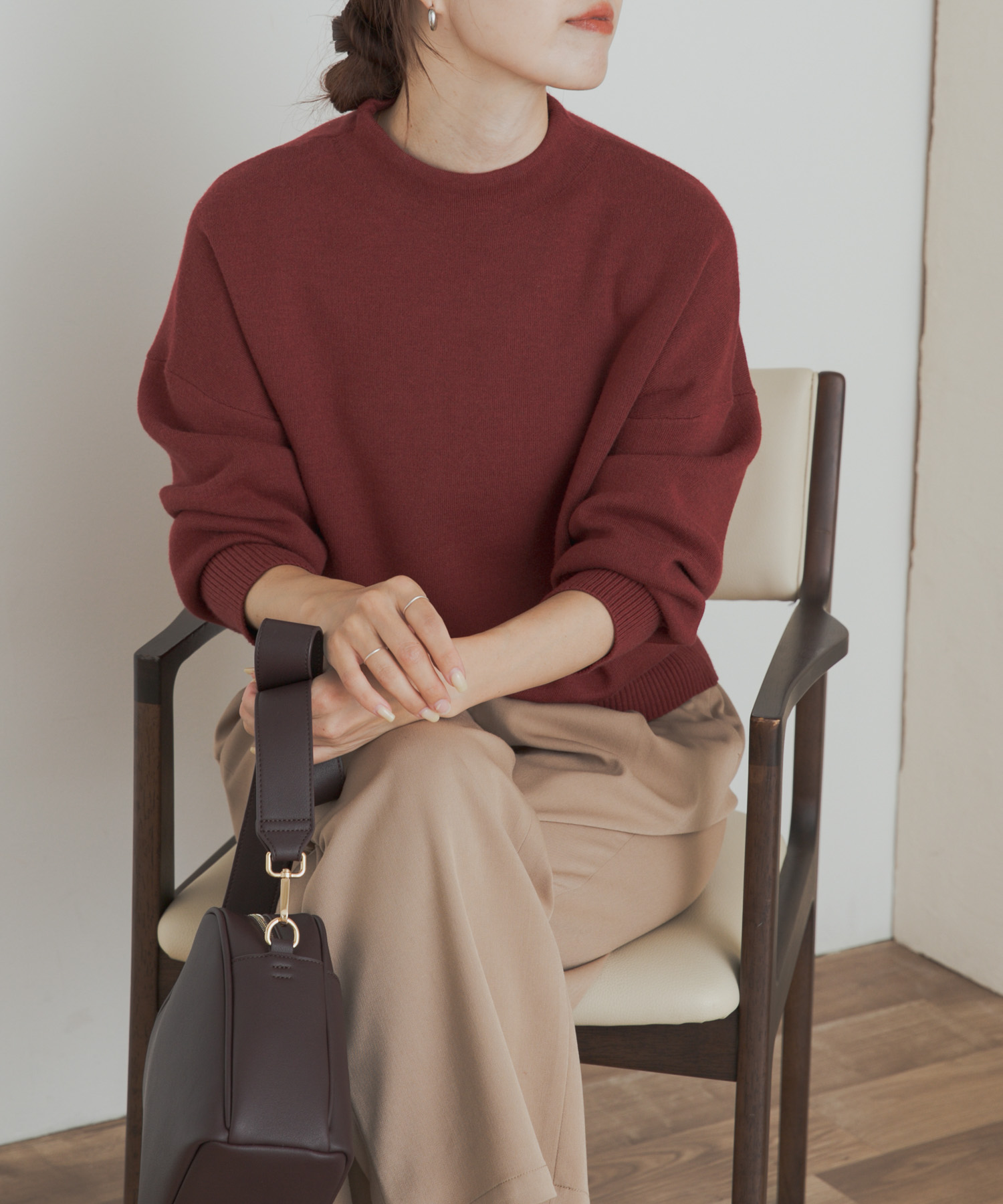 『蓄熱/洗濯可』ボトルネックKNITプルオーバー