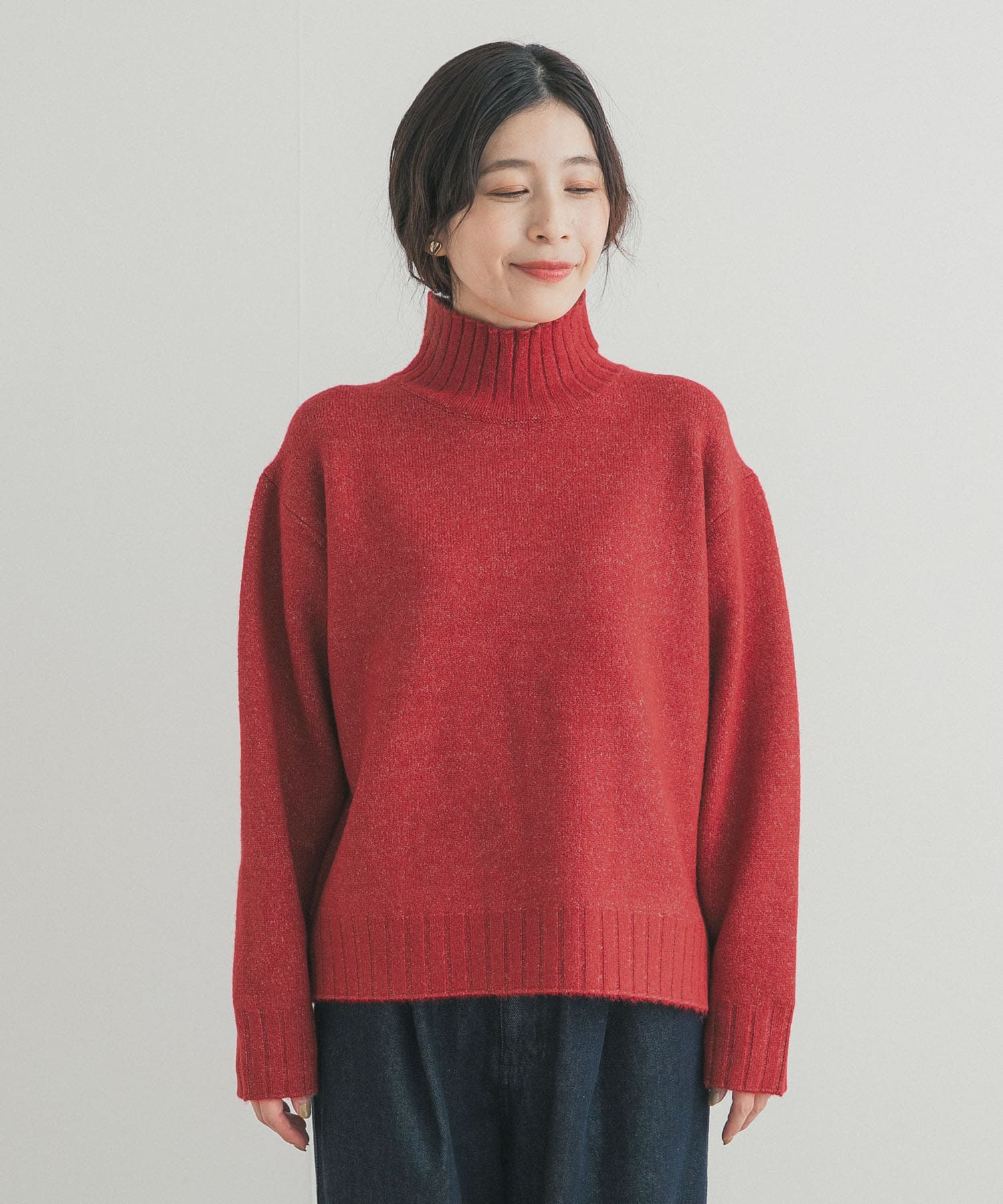 タートルネックニットプルオーバー RED Free