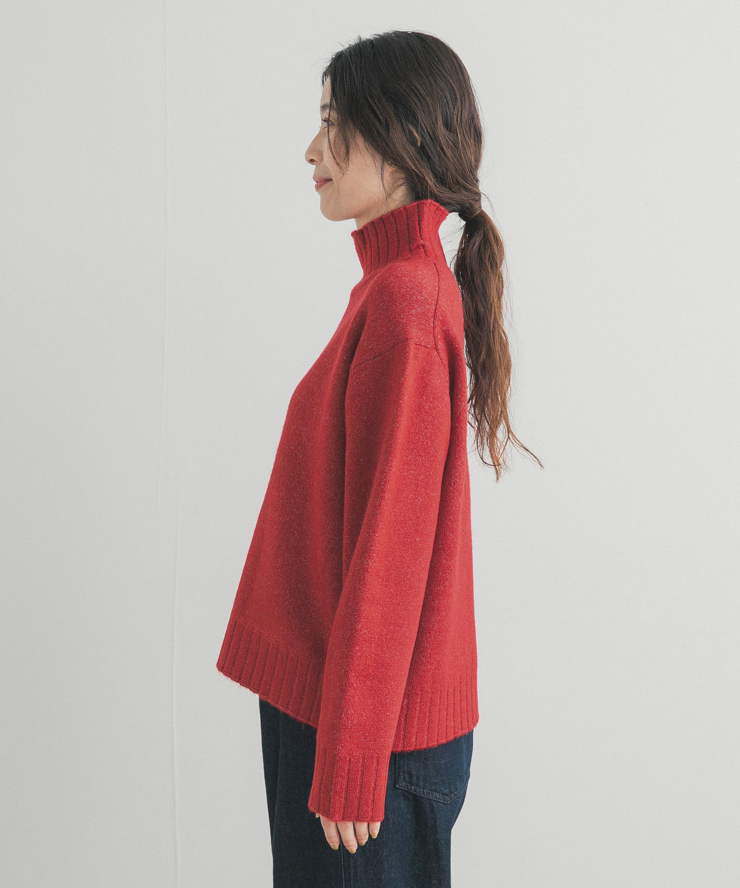 タートルネックニットプルオーバー RED Free