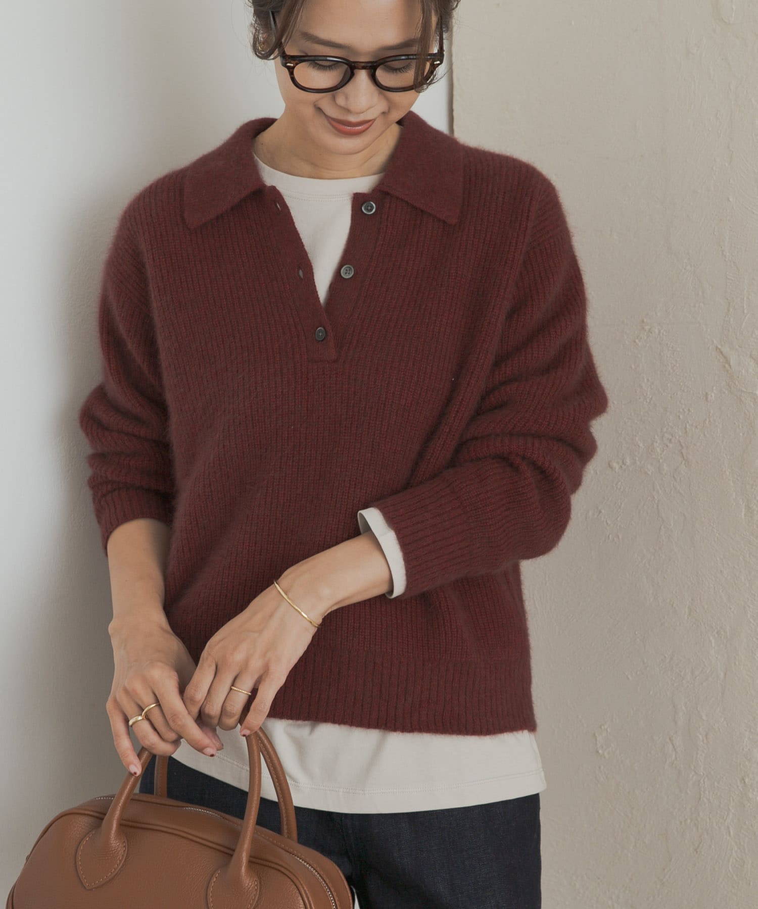 FOX混衿付き畦ニット