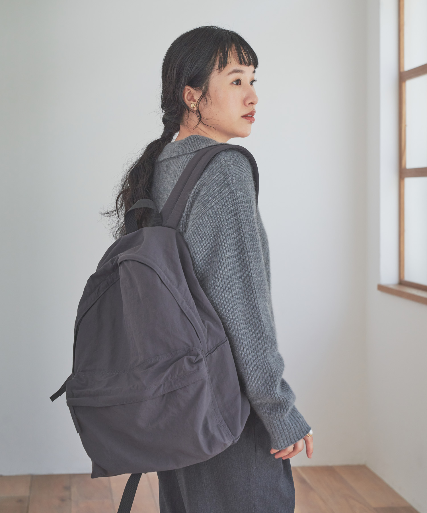 FOX混衿付き畦ニット GRAY Free