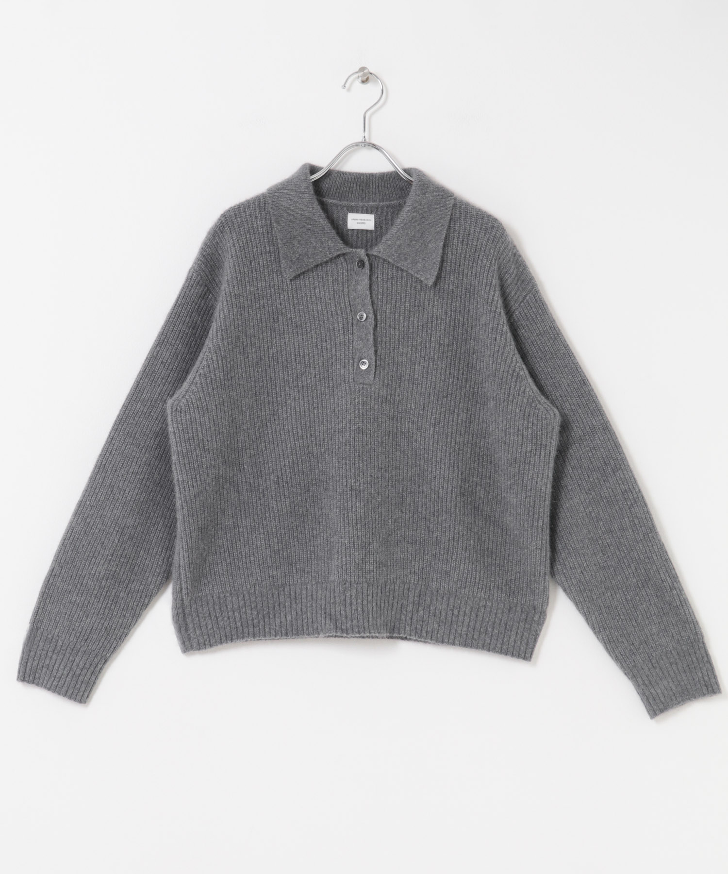 FOX混衿付き畦ニット GRAY Free