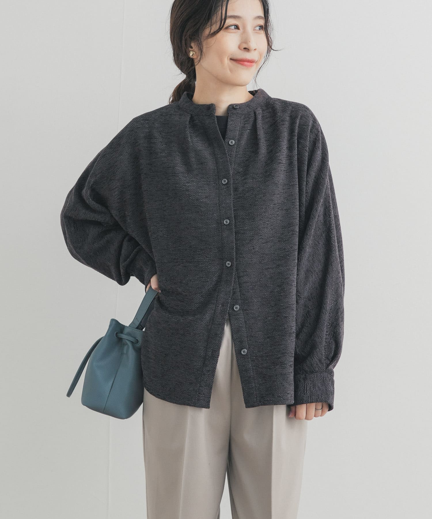 ドルマンバンドカラーシャツ