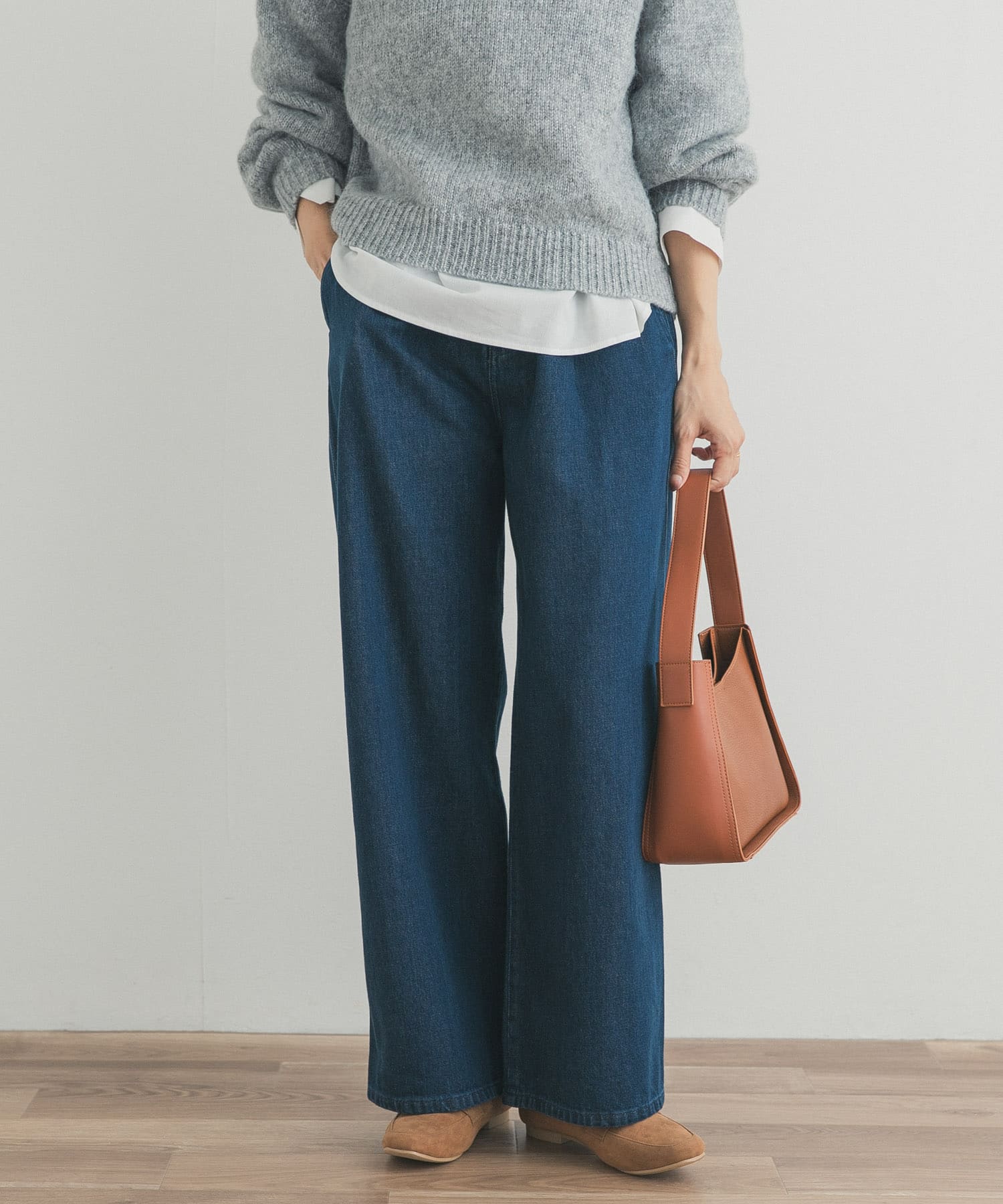 裏起毛タックデニムパンツ