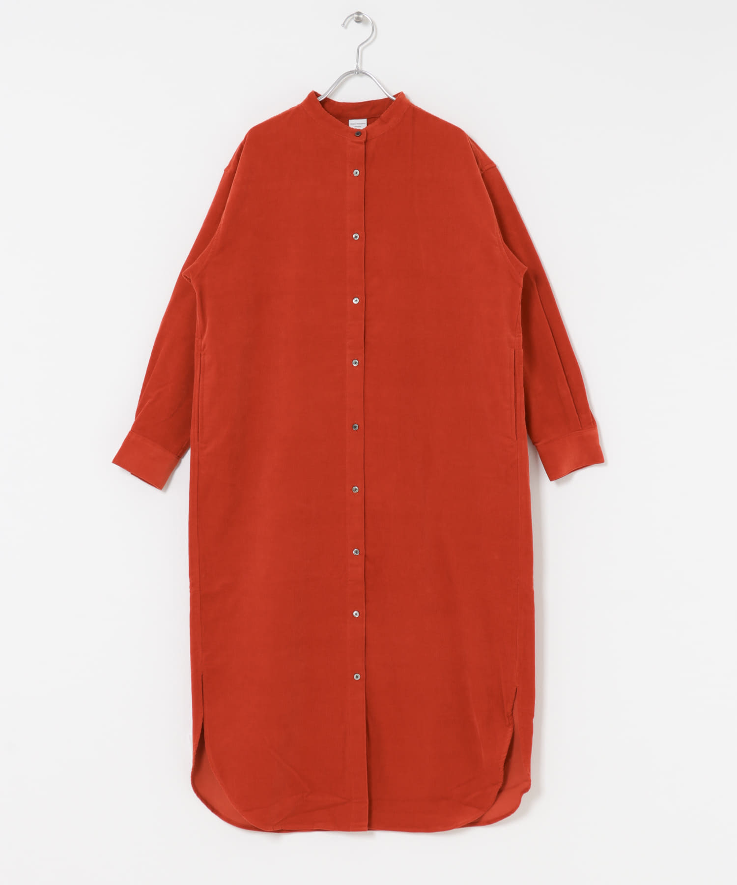 ナップタイム2022 コーデュロイシャツワンピ　未使用タグ付き　最終値下げ！ 大きいサイズ＞コーデュロイ切替バンドカラーゆるシルエットシャツ