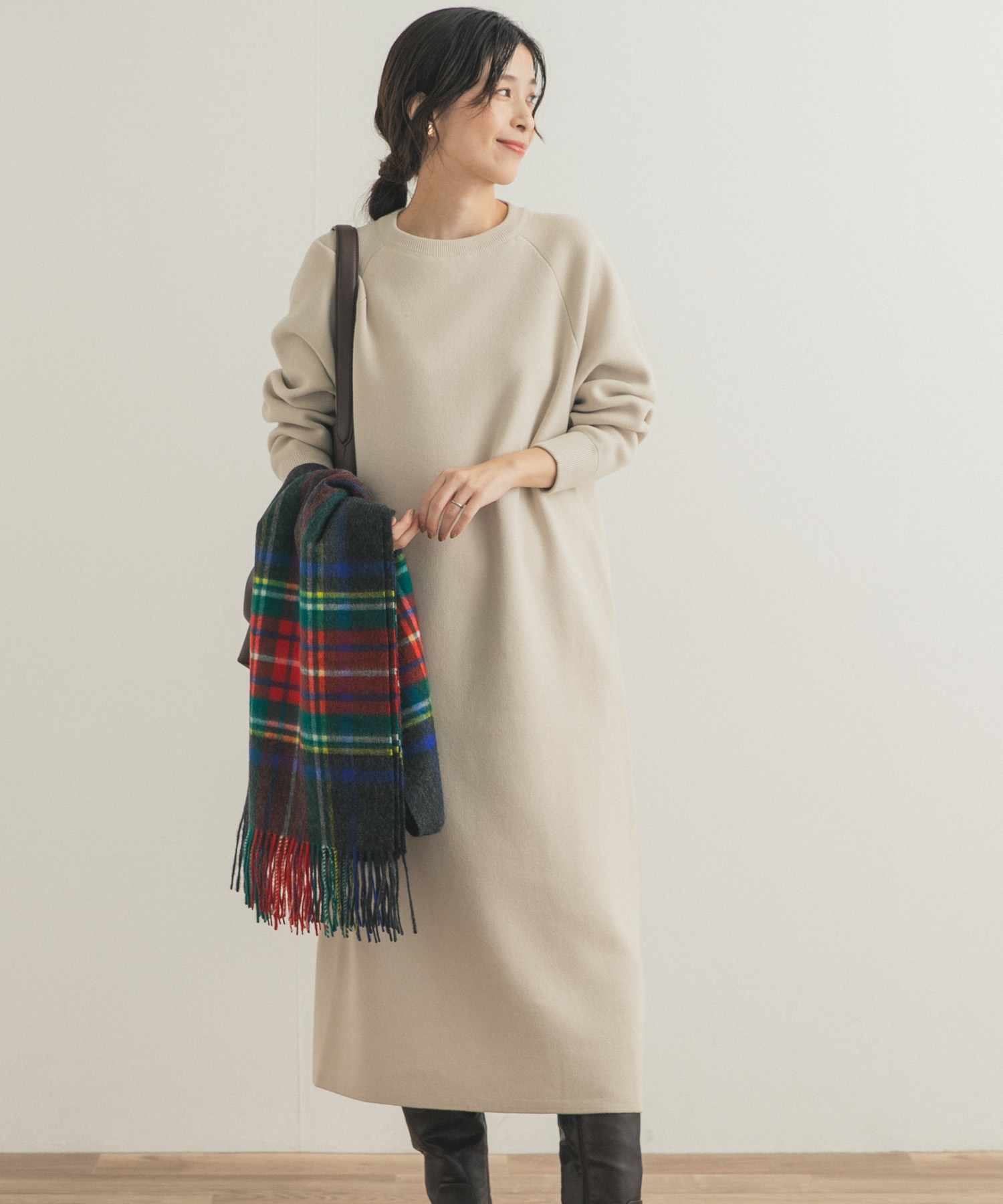 スウェットライクニットワンピース