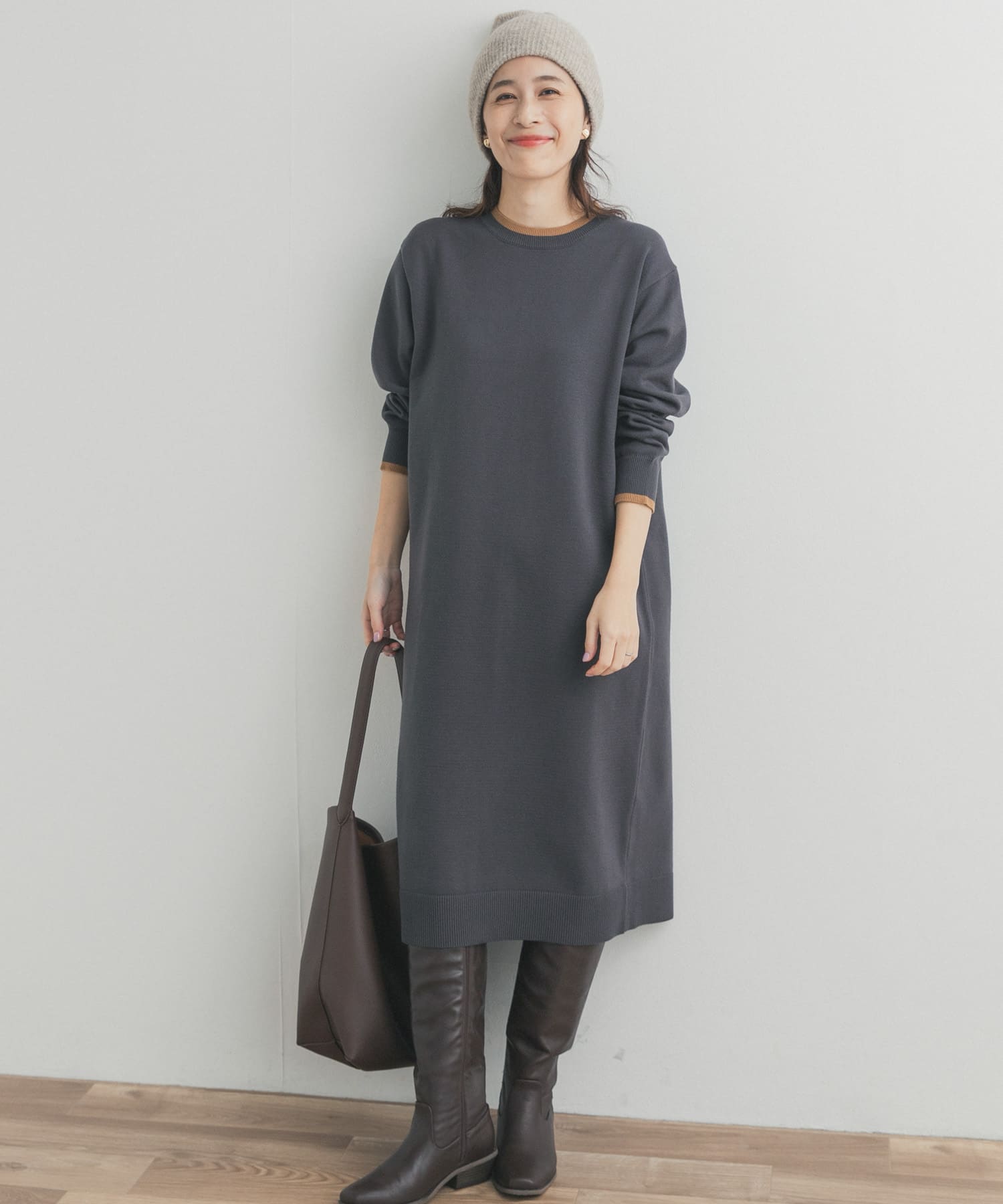 バイカラーKNITワンピース(Free CHARCOAL): ワンピース｜URBAN