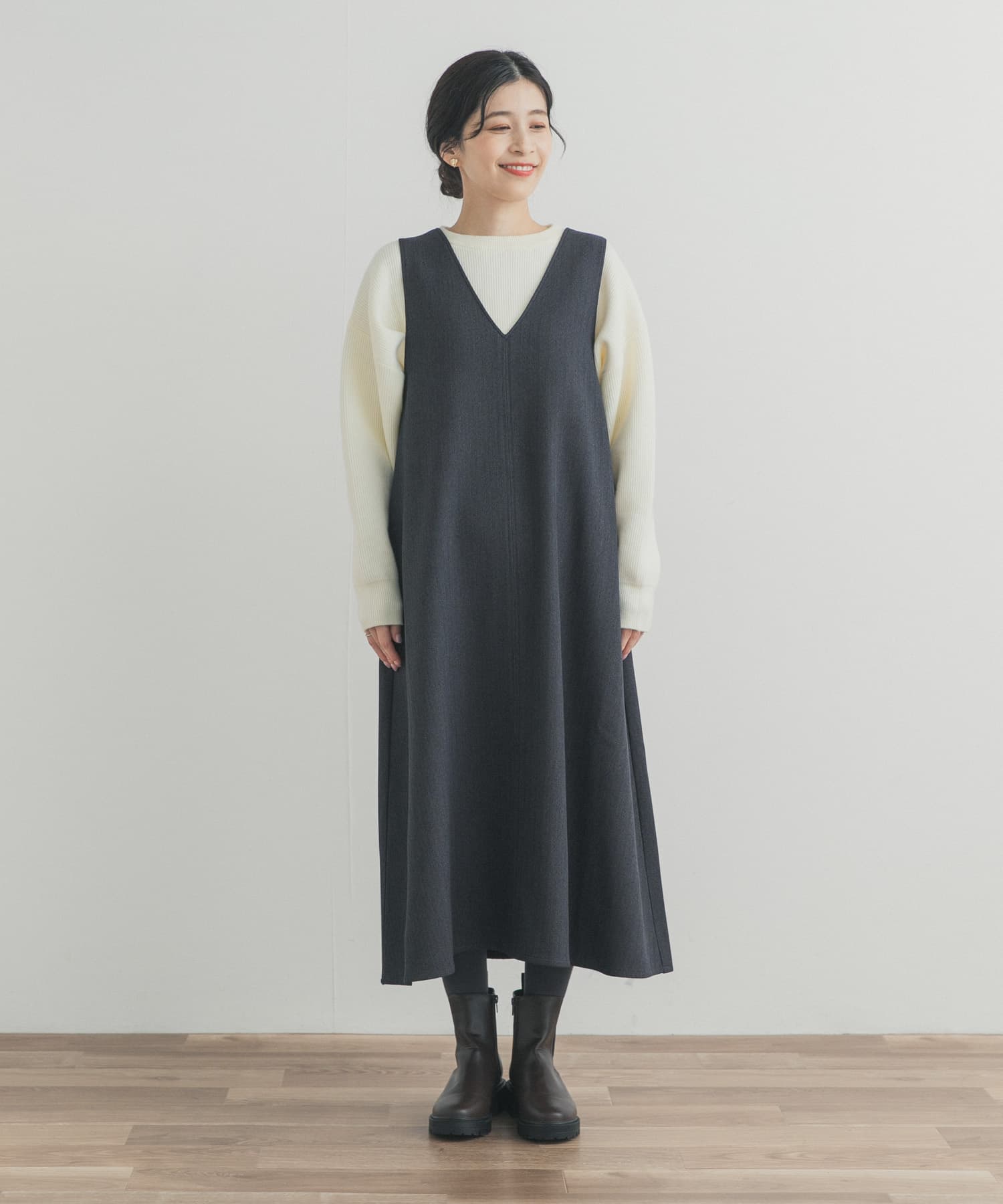 メランジBACKタックフレアジャンスカ CHARCOAL Free