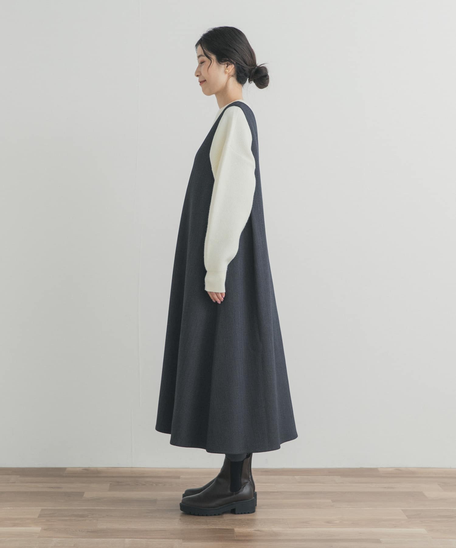 メランジBACKタックフレアジャンスカ CHARCOAL Free