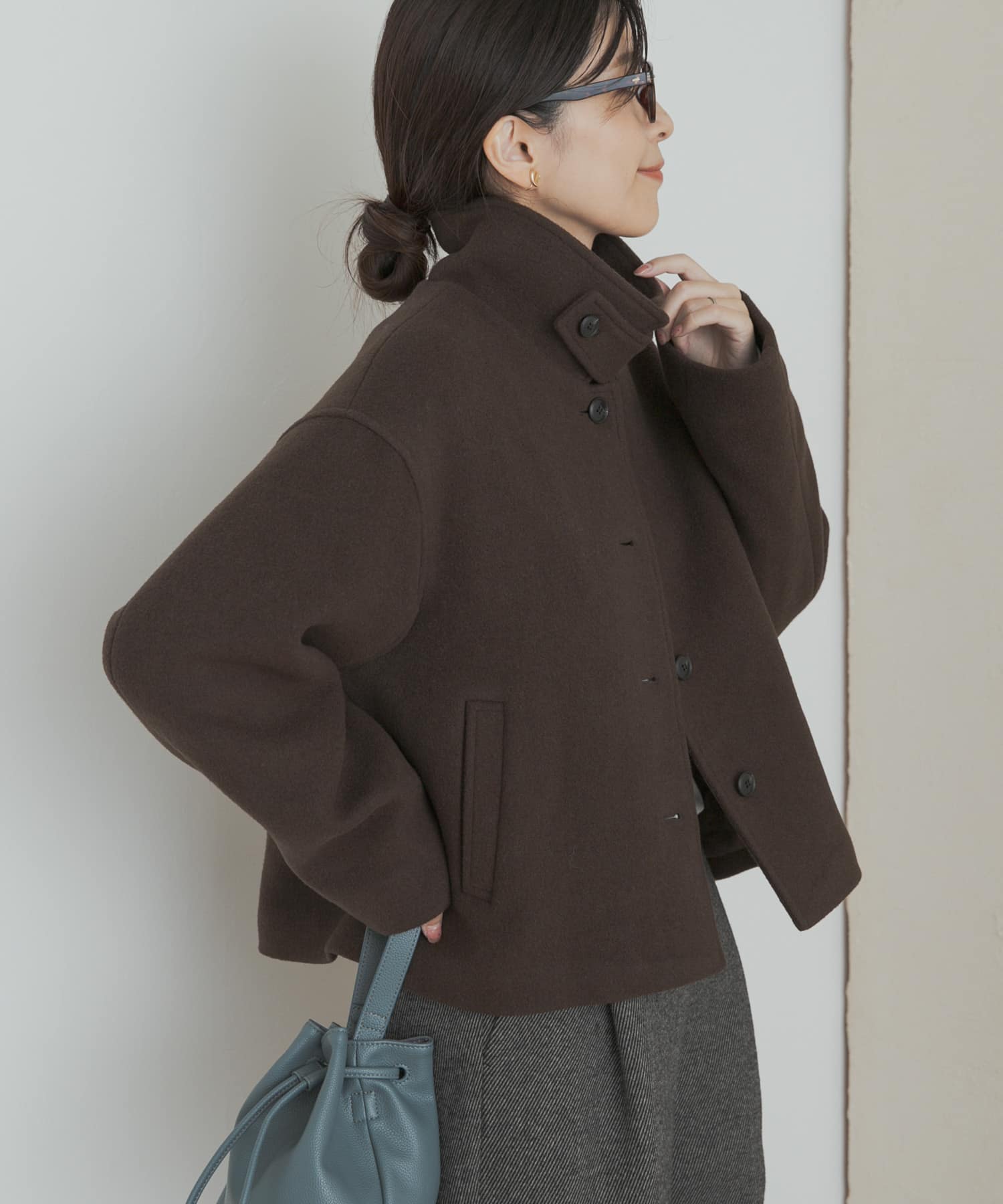 中綿ウールショートコート BROWN M