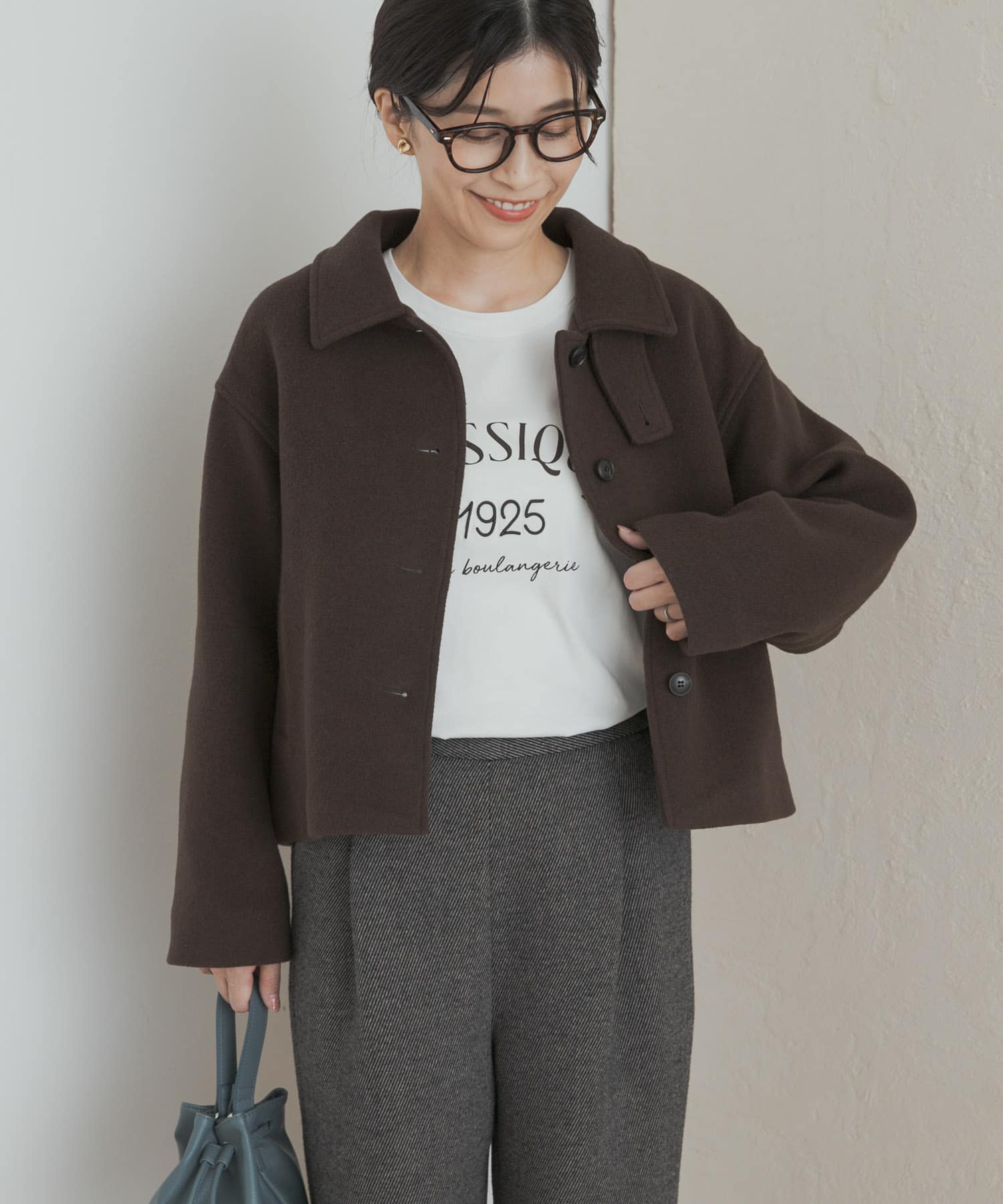 中綿ウールショートコート BROWN M