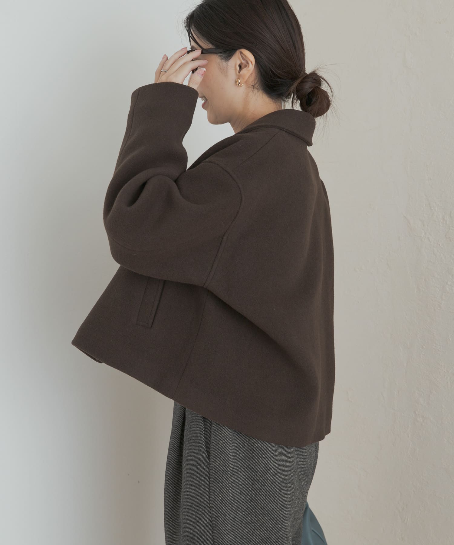 中綿ウールショートコート BROWN M