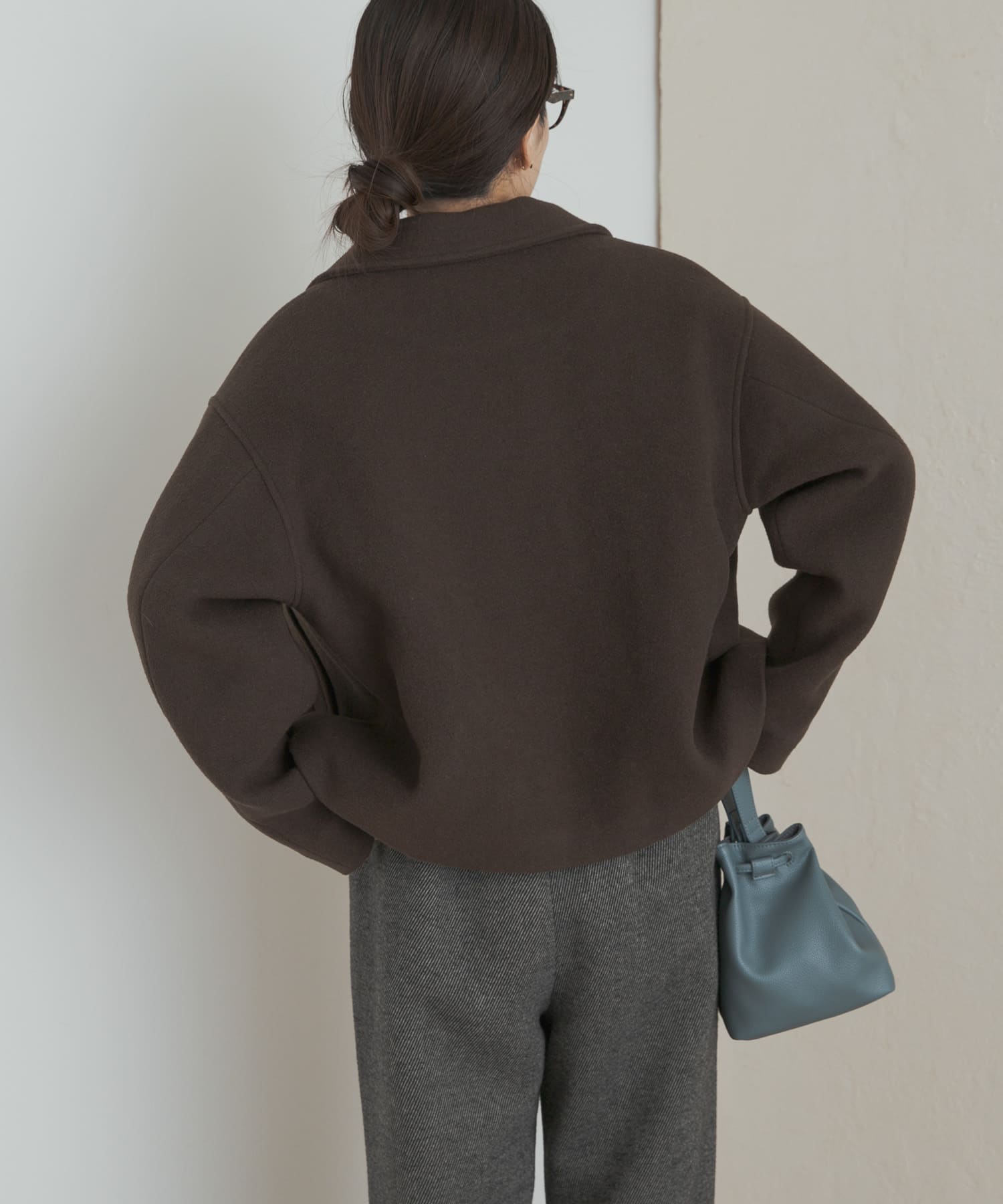 中綿ウールショートコート BROWN M
