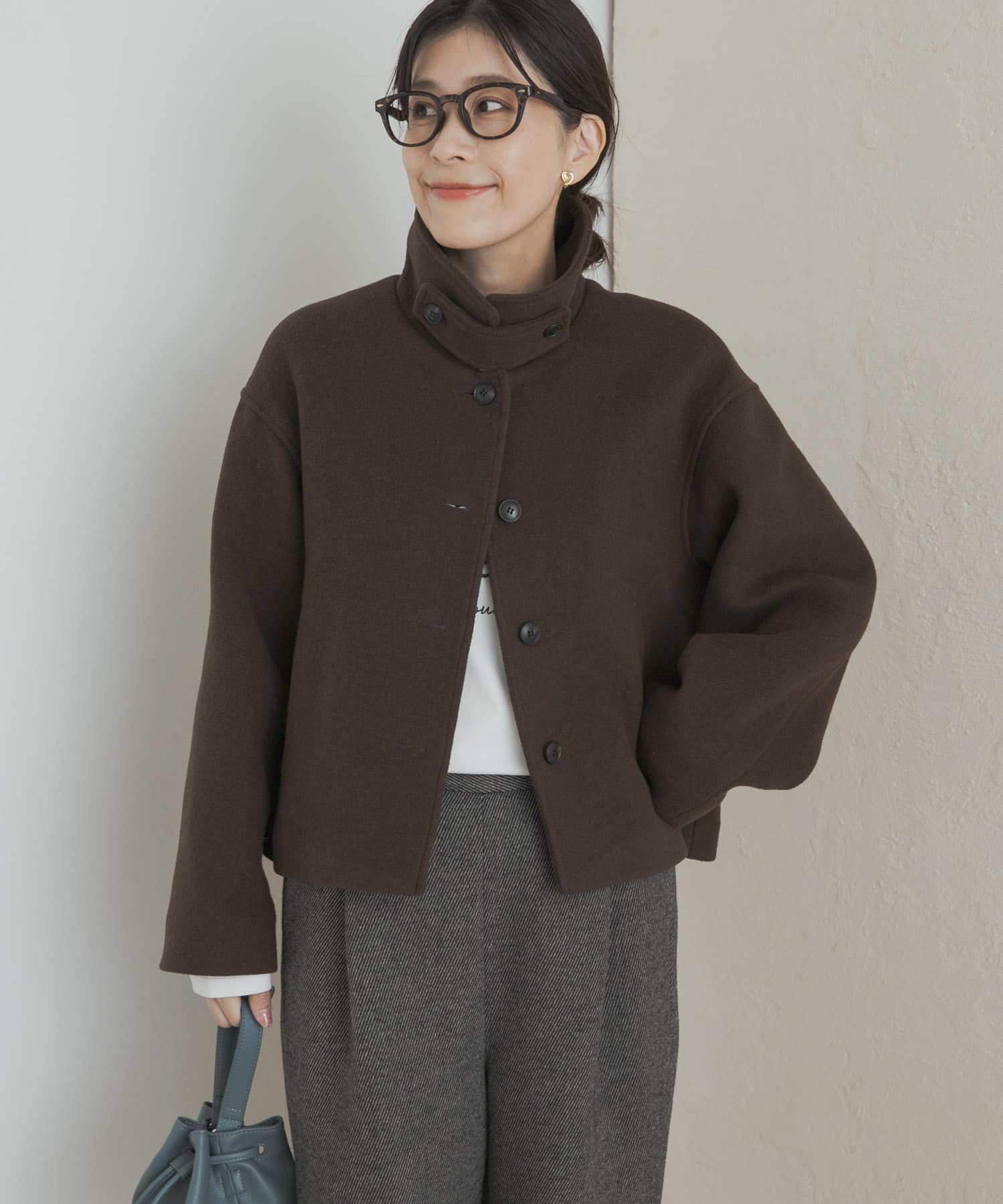 中綿ウールショートコート BROWN M