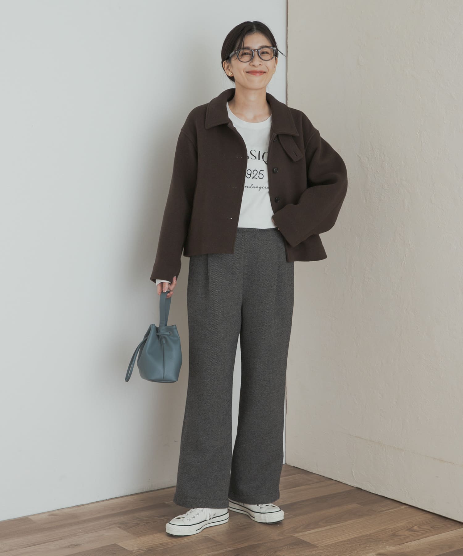 中綿ウールショートコート BROWN M
