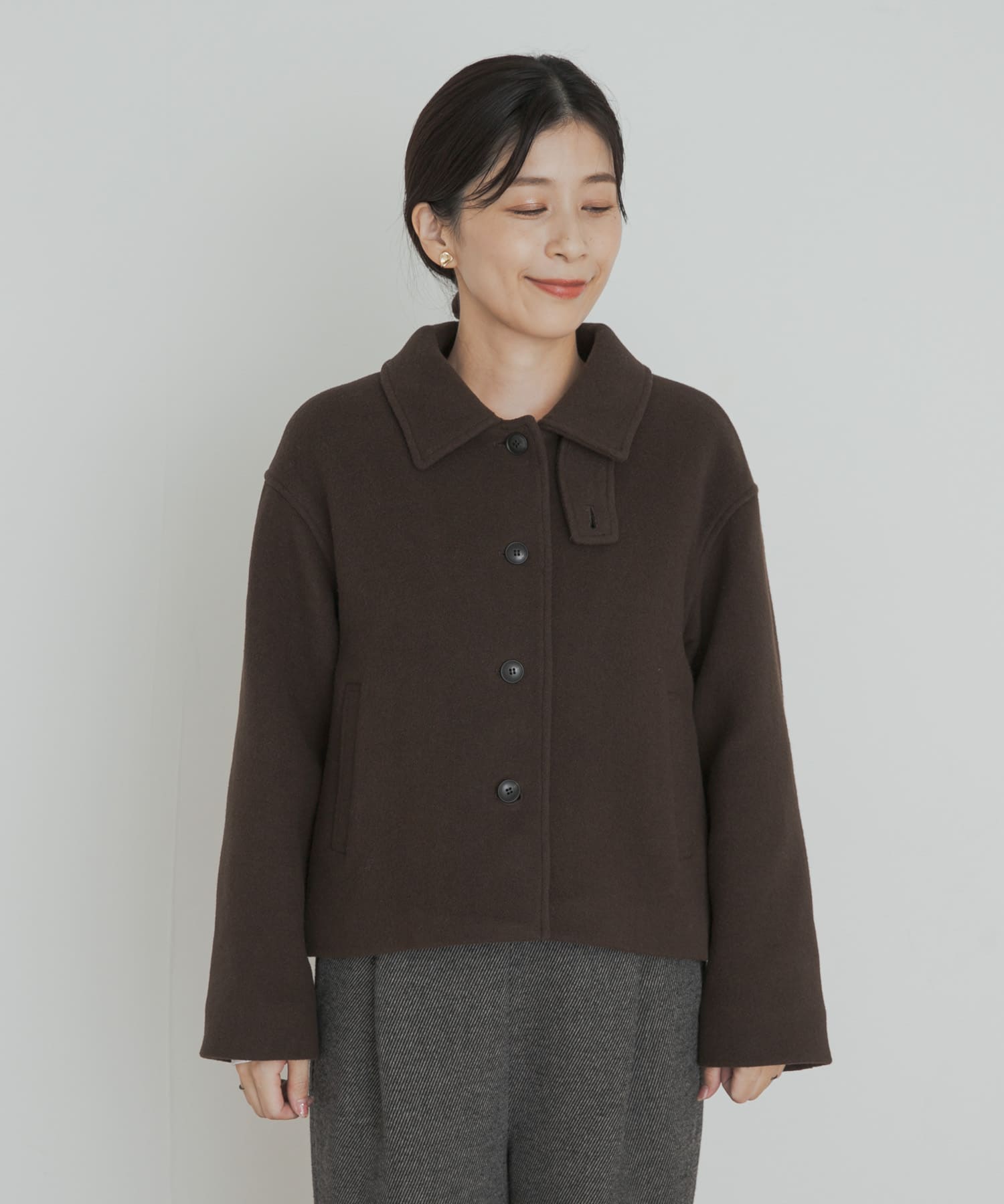 中綿ウールショートコート BROWN M