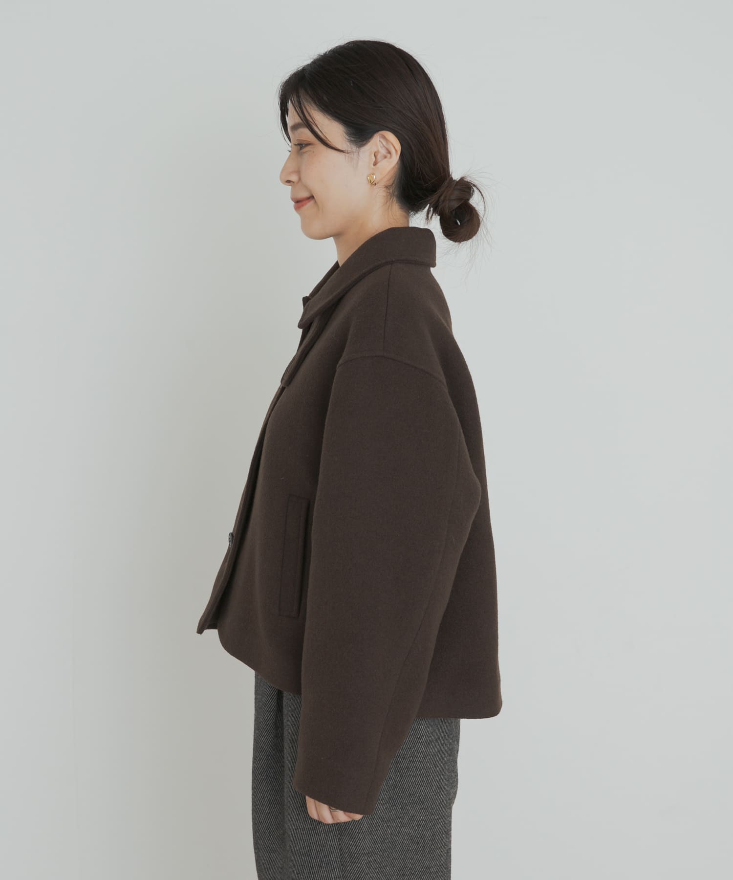 中綿ウールショートコート BROWN M