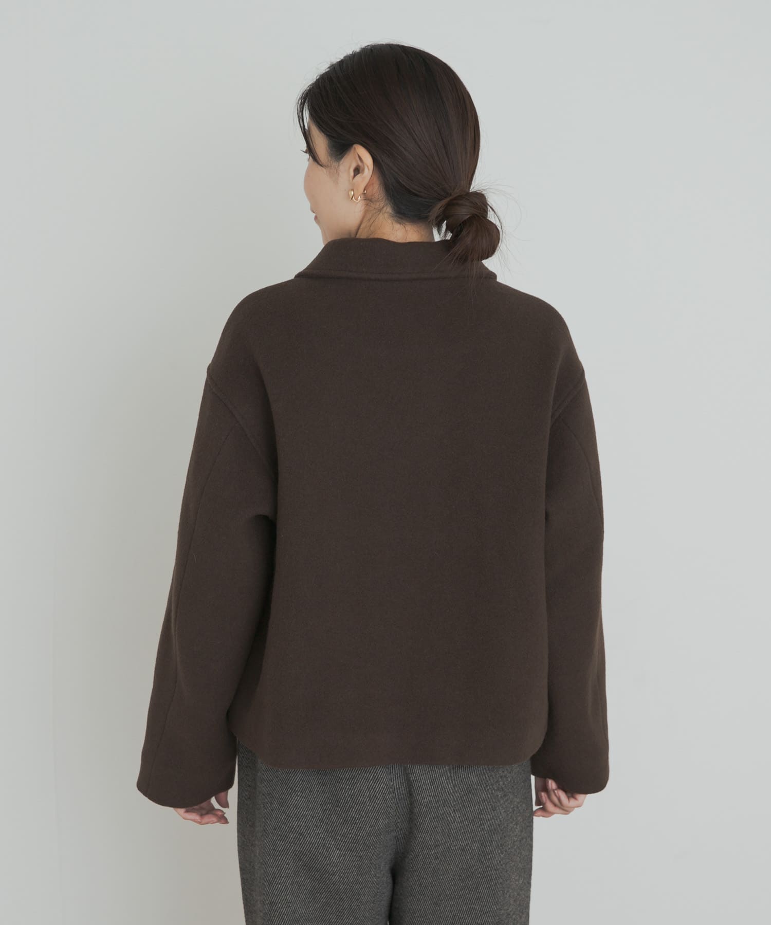 中綿ウールショートコート BROWN M