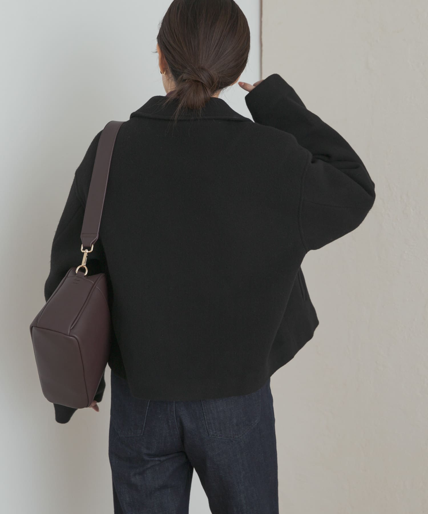 中綿ウールショートコート BLACK M