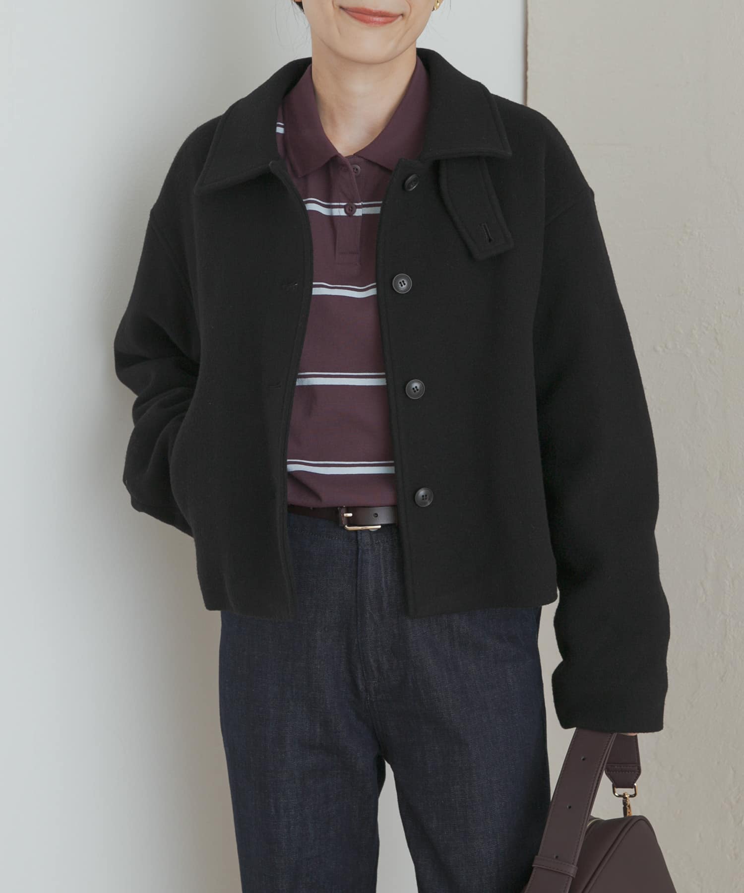 中綿ウールショートコート BLACK M