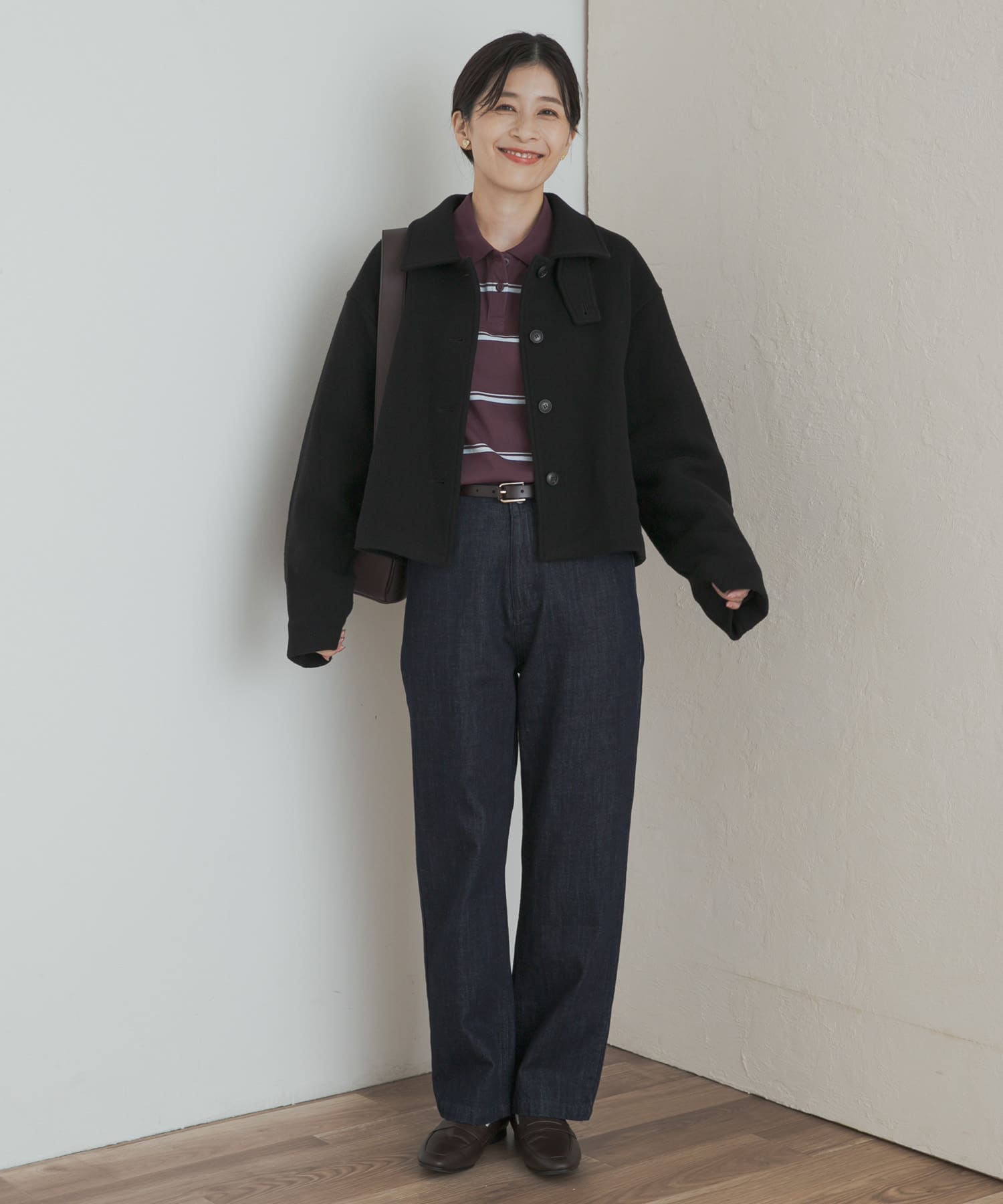中綿ウールショートコート BLACK M