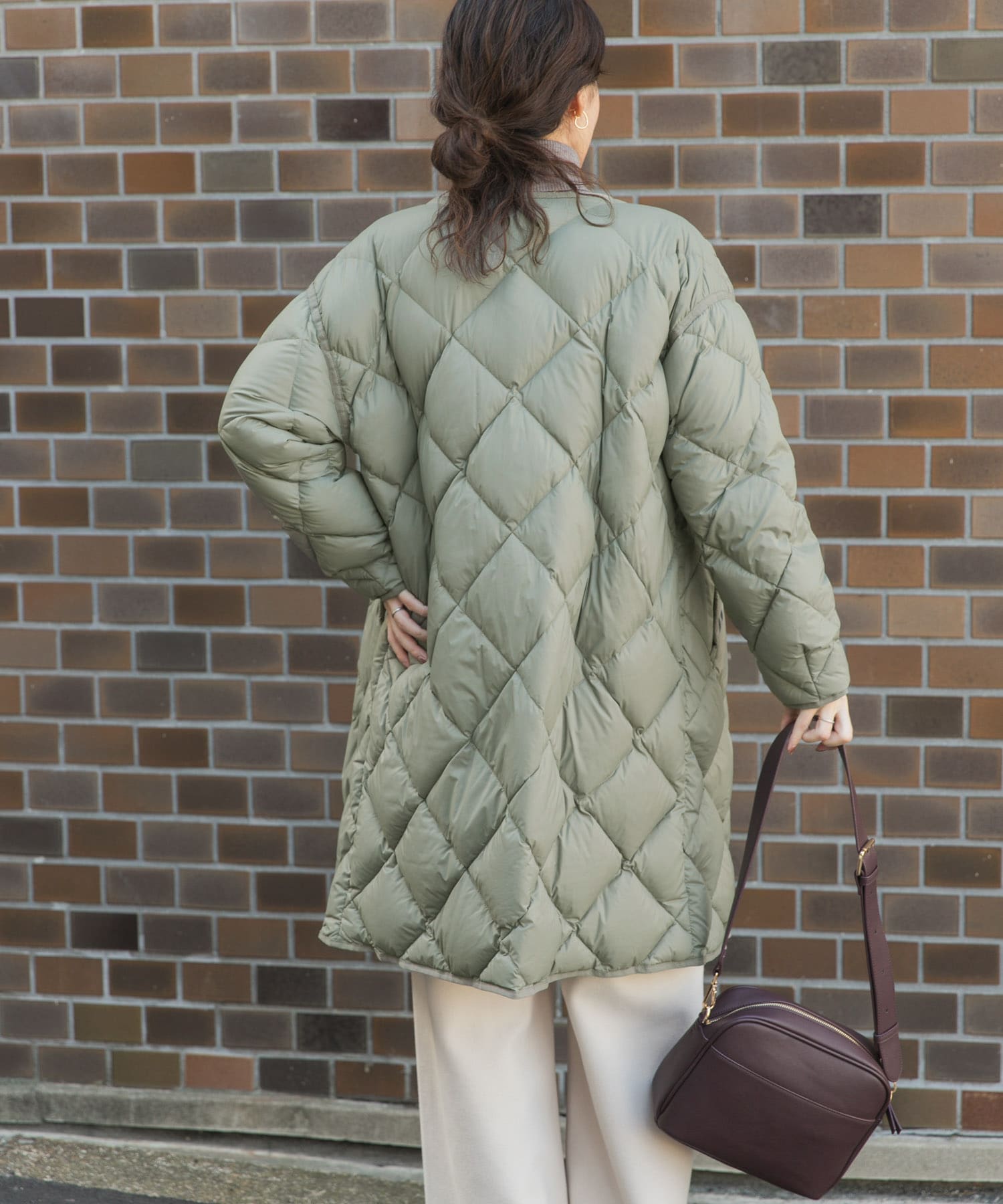 ライトダウンキルトロングコート KHAKI M