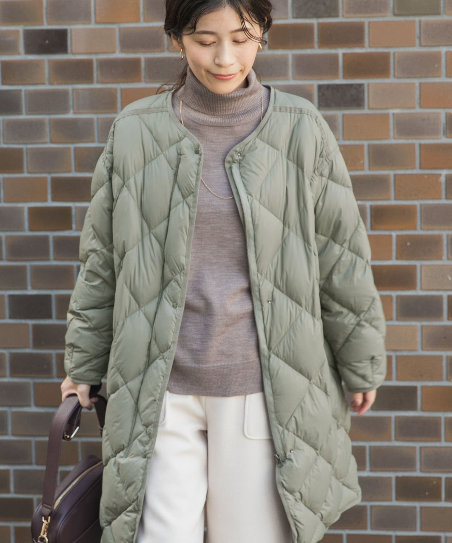 ライトダウンキルトロングコート KHAKI M