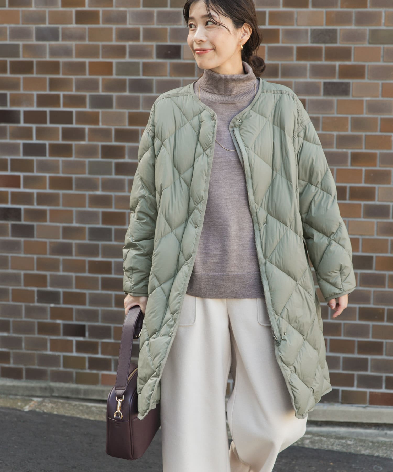 ライトダウンキルトロングコート KHAKI M