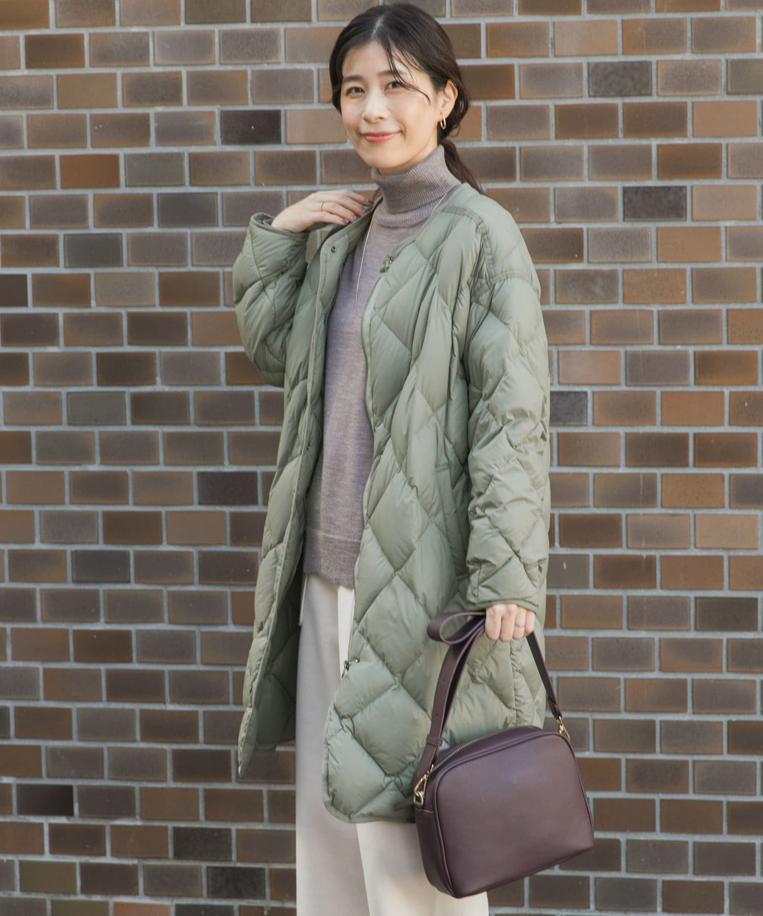 ライトダウンキルトロングコート KHAKI M