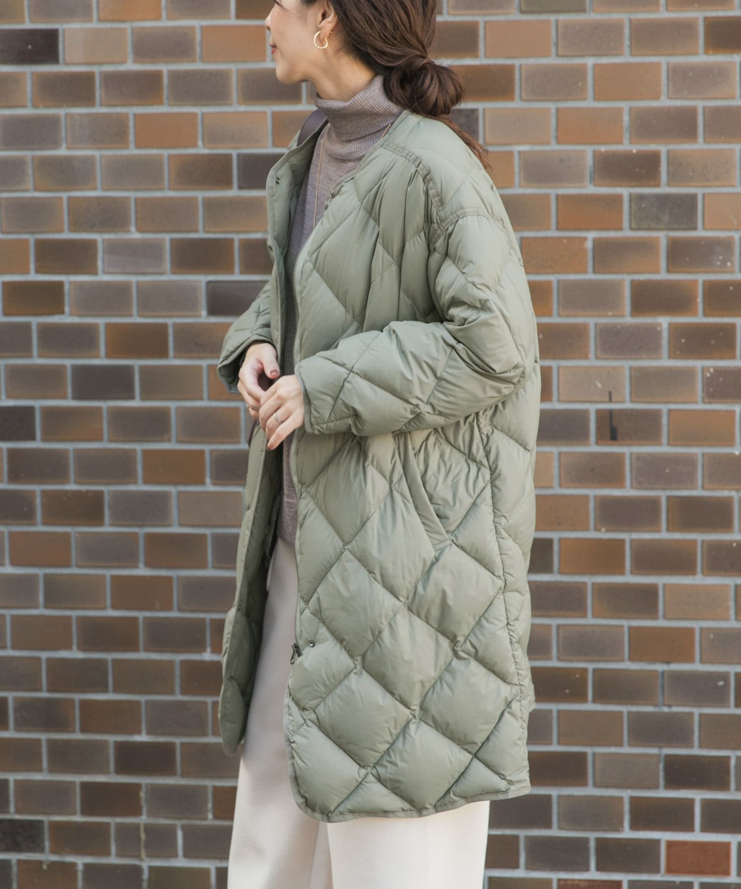 ライトダウンキルトロングコート KHAKI M