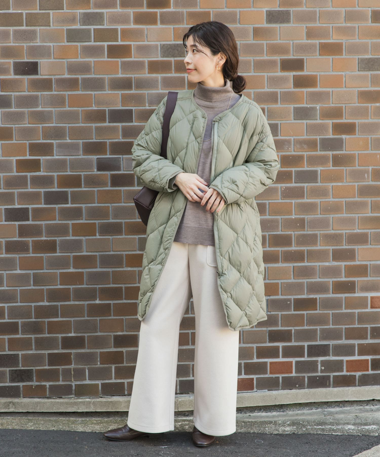 ライトダウンキルトロングコート KHAKI M