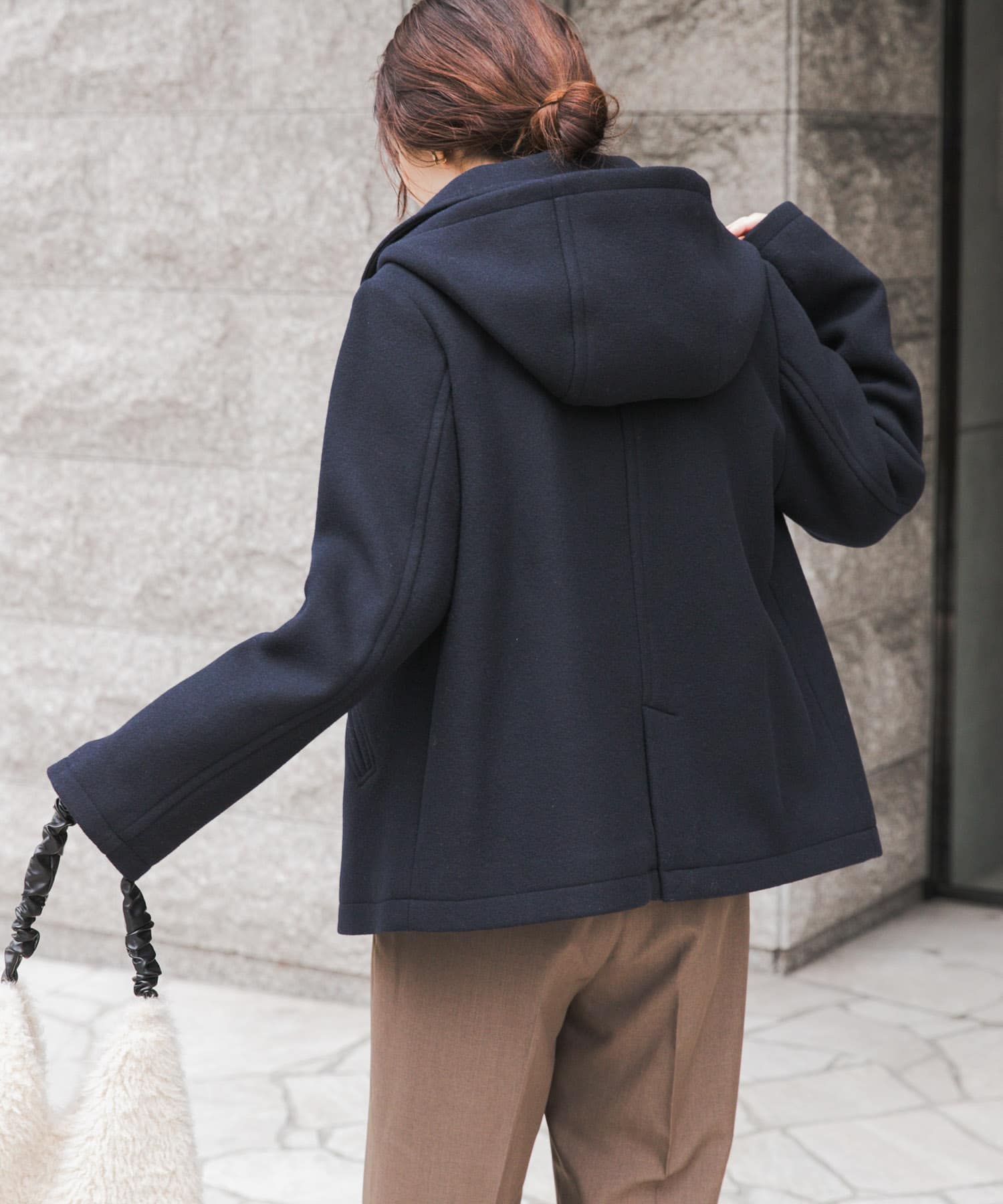 ショールカラー2WAYショートコート NAVY M