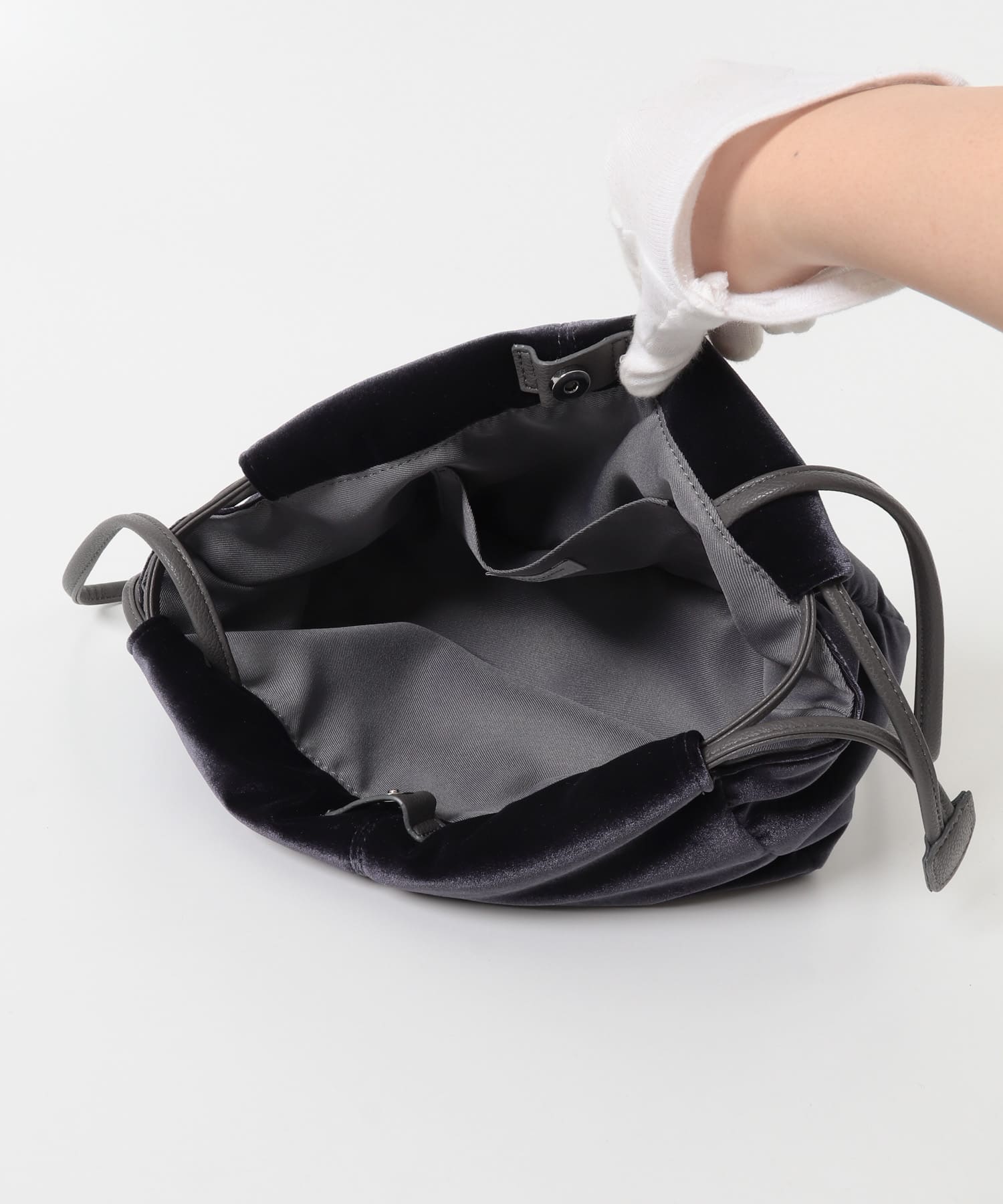 2wayベロア巾着ショルダー NAVY One