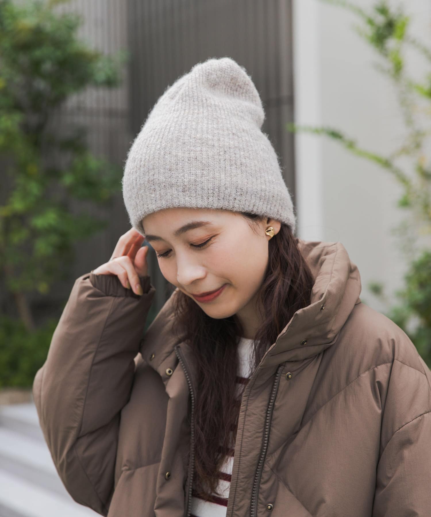 リブ編みビーニー BEIGE one