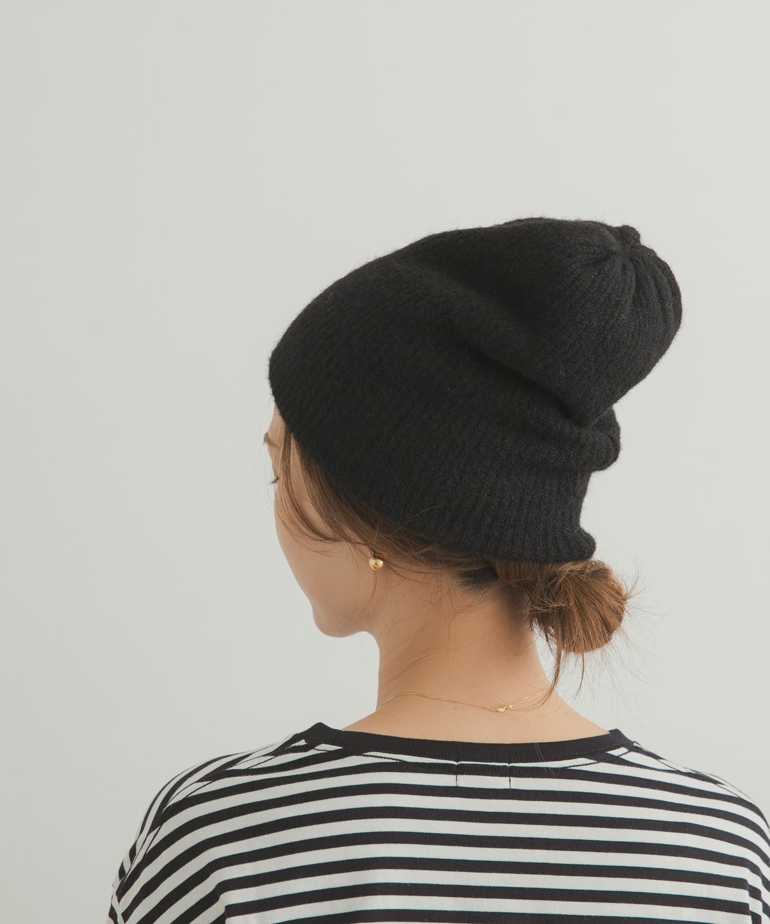 リブ編みビーニー BLACK one