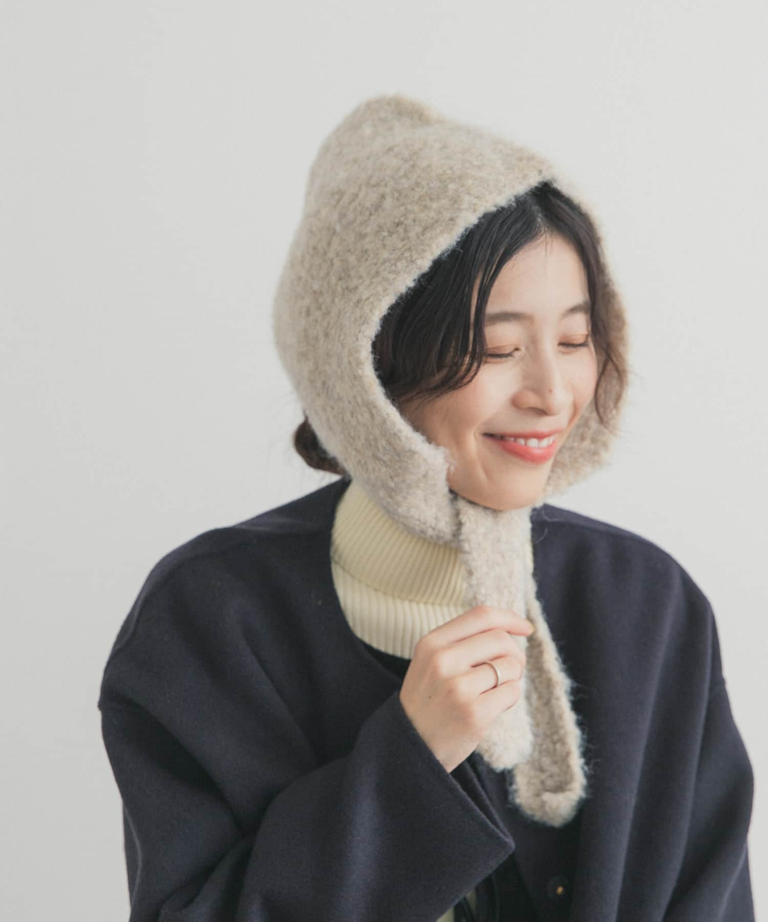 ウール混ニットバラクラバ帽 OATMEAL one