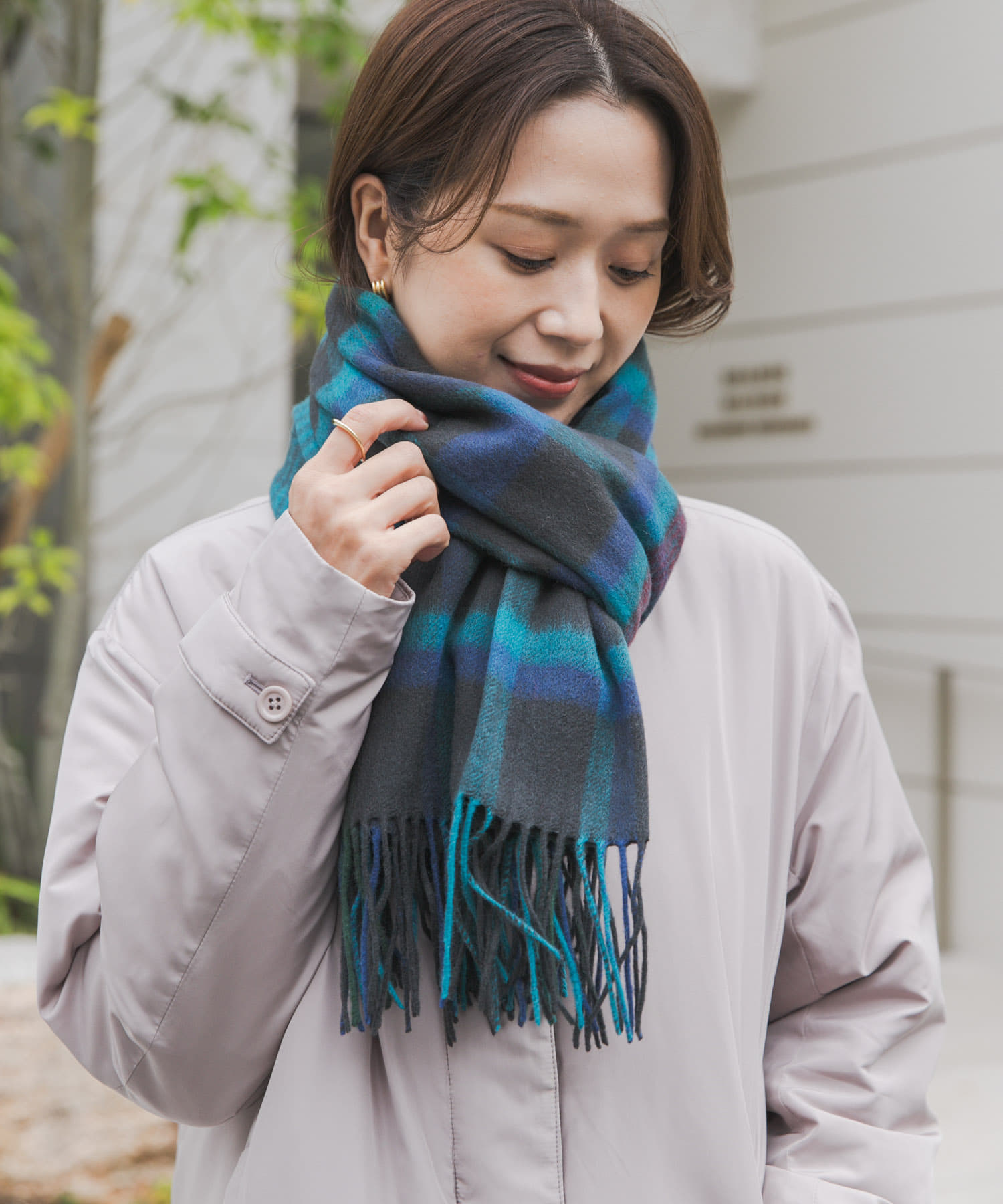 ウールチェックストール GREEN one