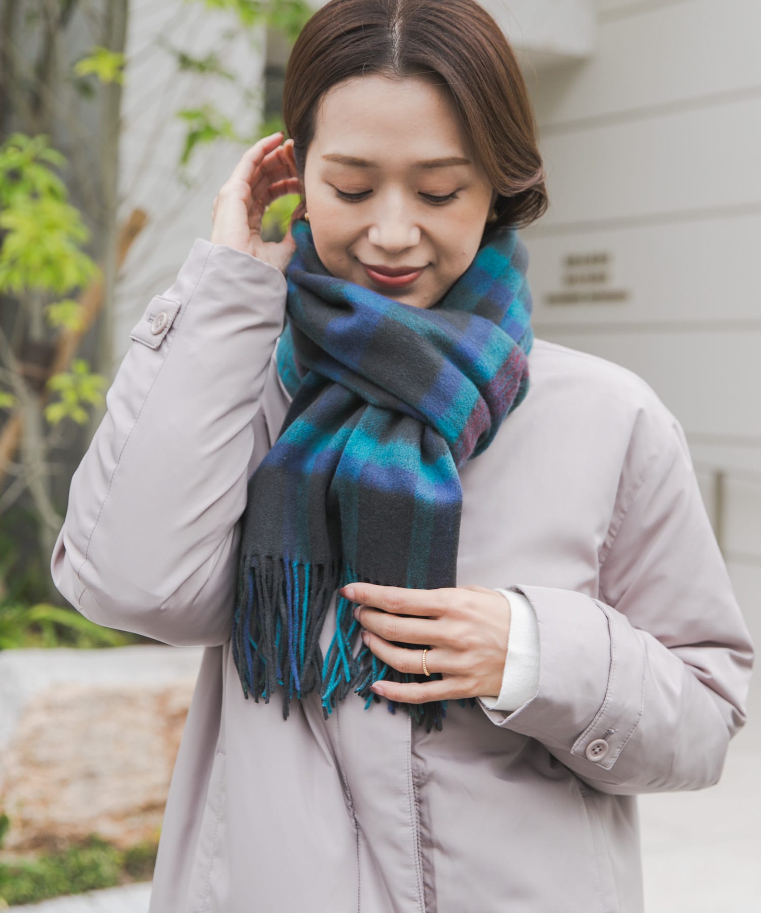 ウールチェックストール GREEN one