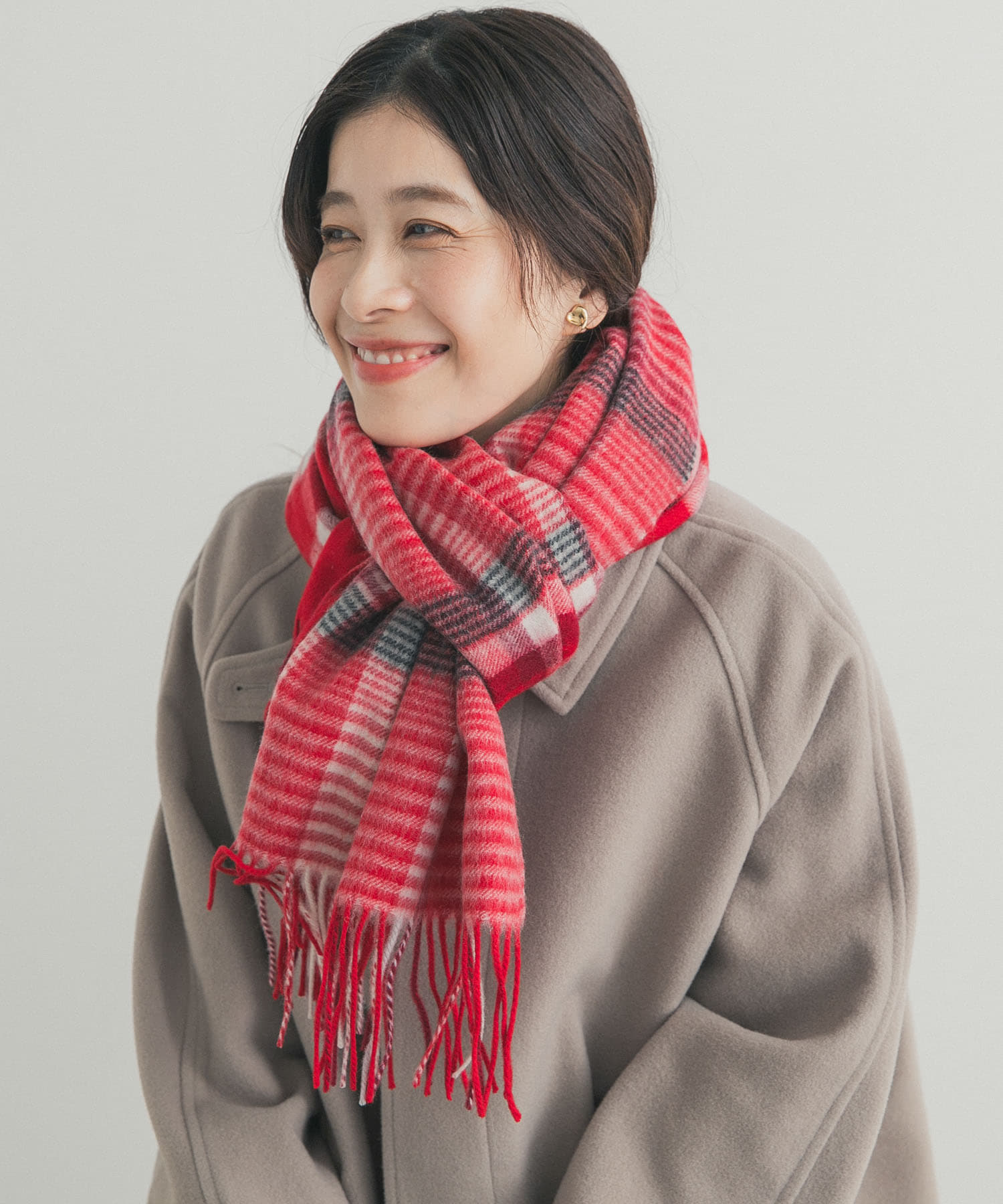 ウールチェックストール RED one