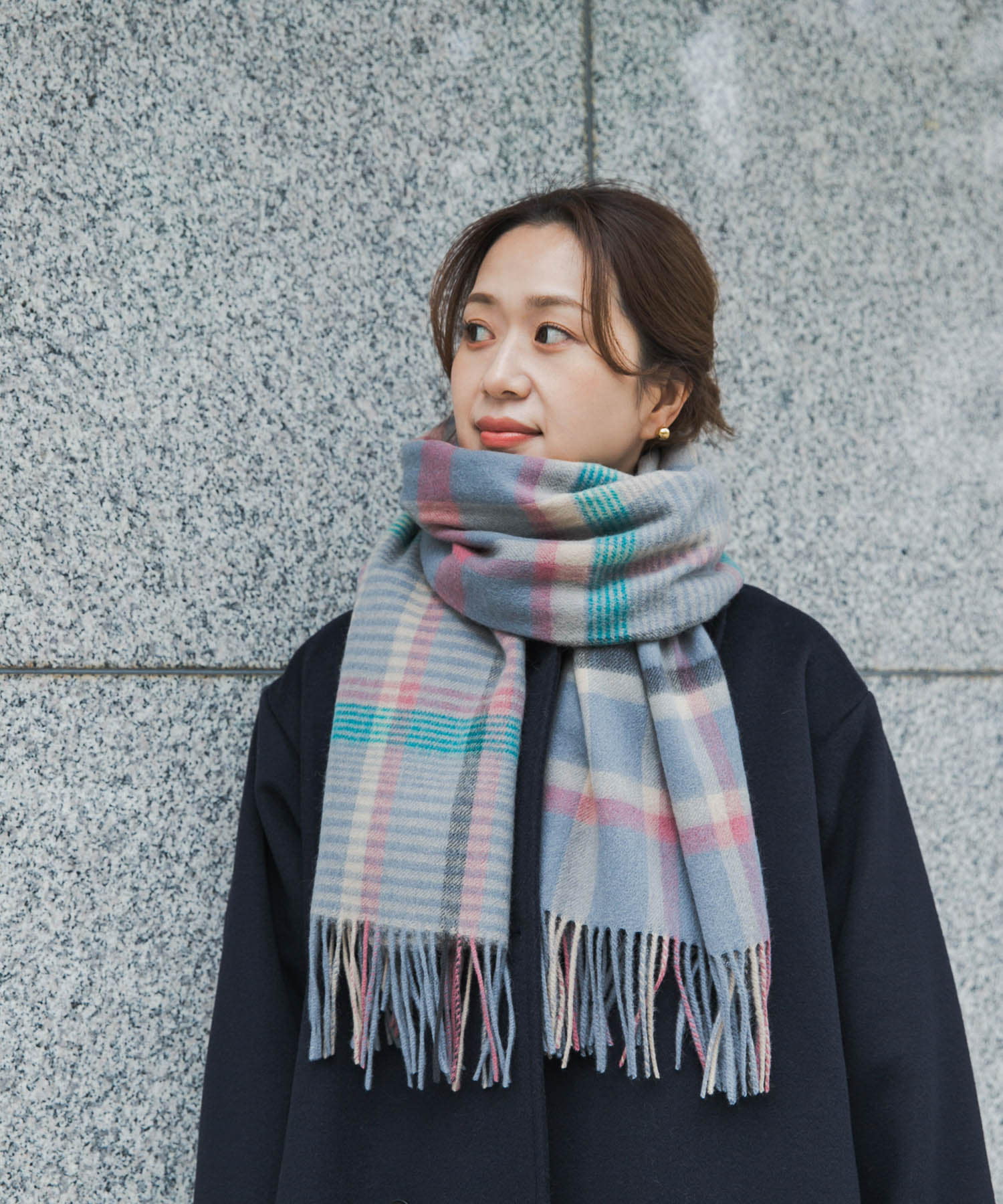 ウールチェックストール GRAY one