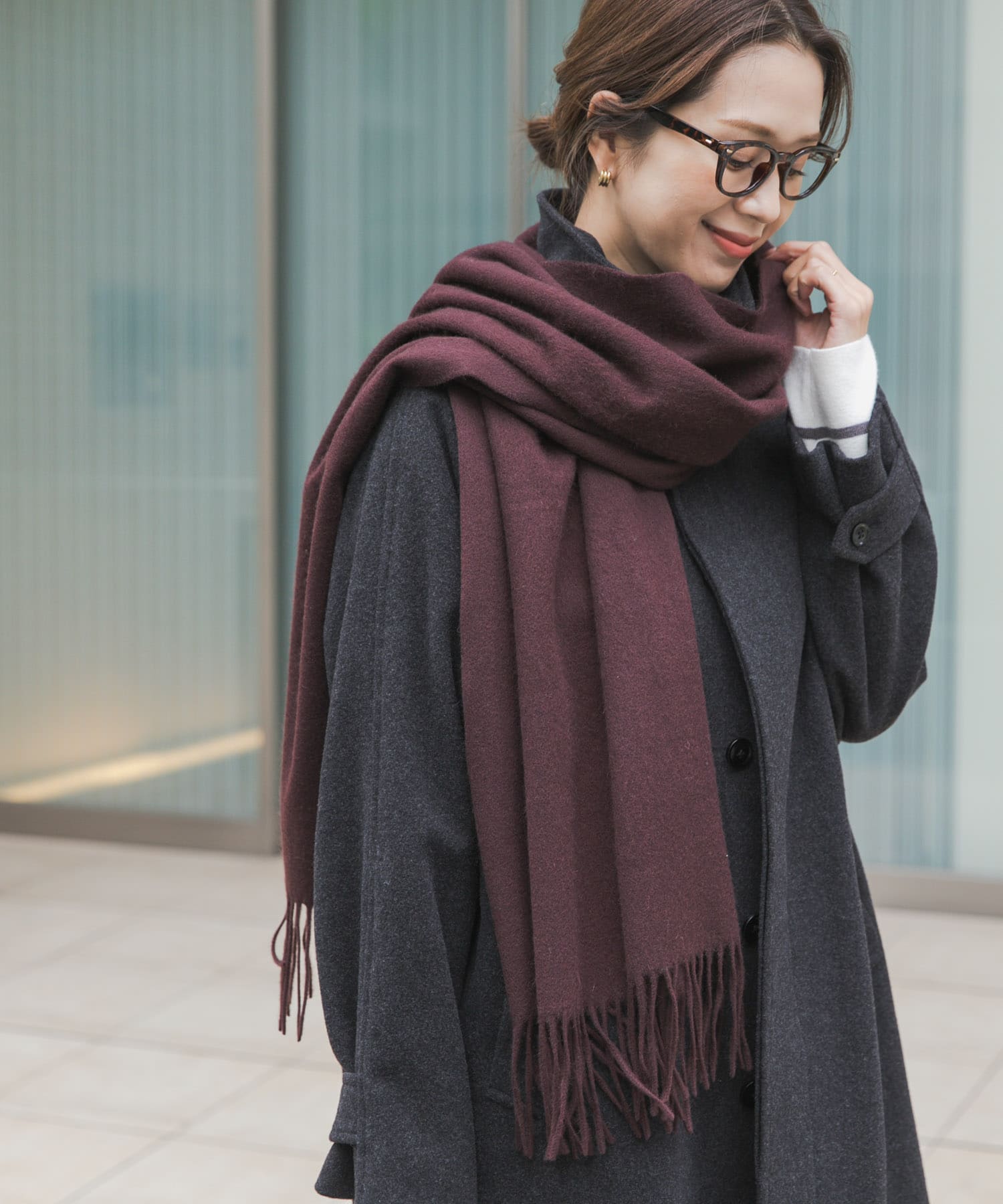 しっとりカシミヤ混ストール BROWN one