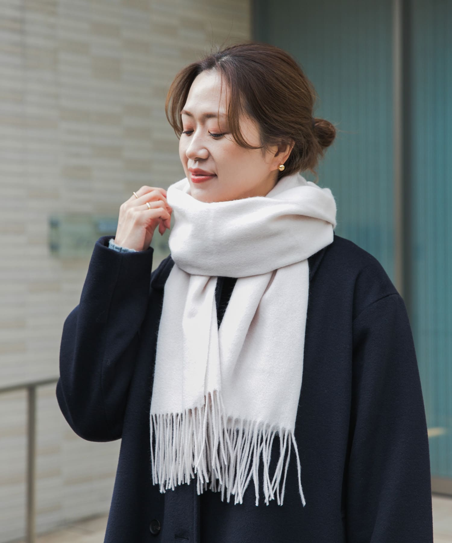 しっとりカシミヤ混ストール OFF WHITE one